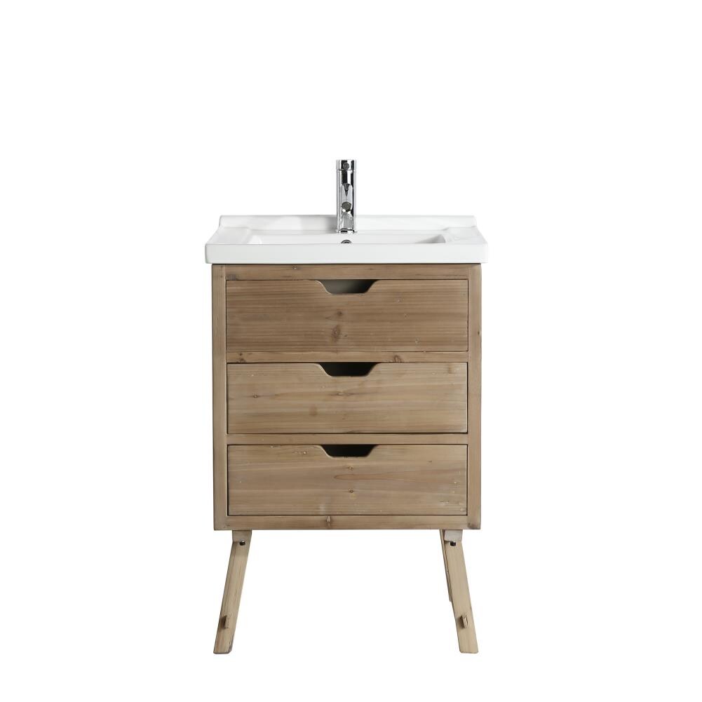 Fredric 24-in Natural Single Sink Bathroom Vanity with White Porcelain Top in Brown | - Design Element DEC4010-A-1