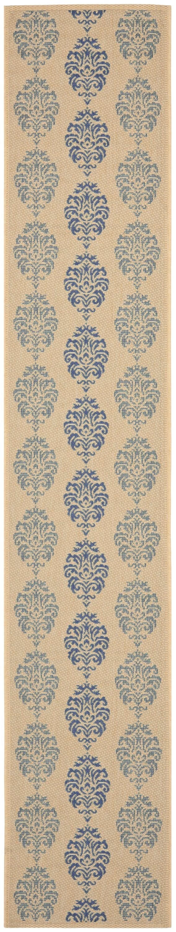 Safavieh CY2720-3101-212 Courtyard Bermuda 2 x 12 (ft) Loomed Polypropylene Natural/Blue Rectangular Indoor/Outdoor Damask Coastal Runner rug