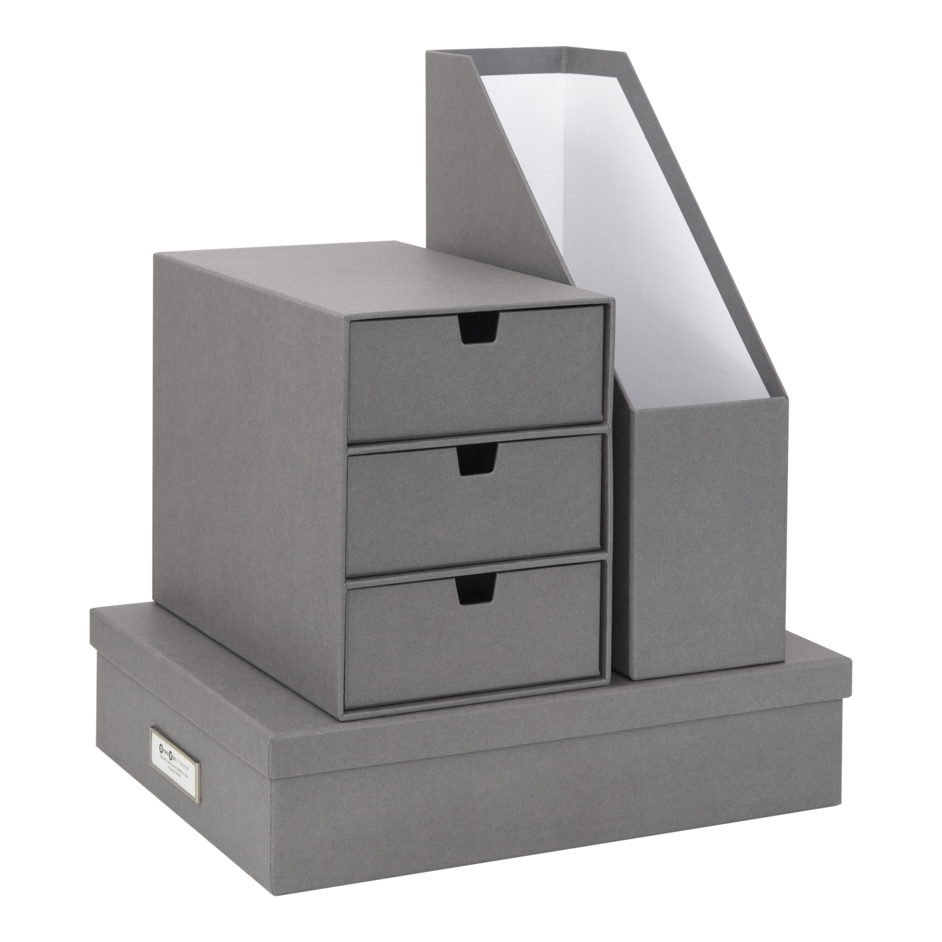 BIGSO BOX OF SWEDEN 992P54109X3 4-Compartment Fiberboard Desktop Organizer Set, Grey, 3-Pack