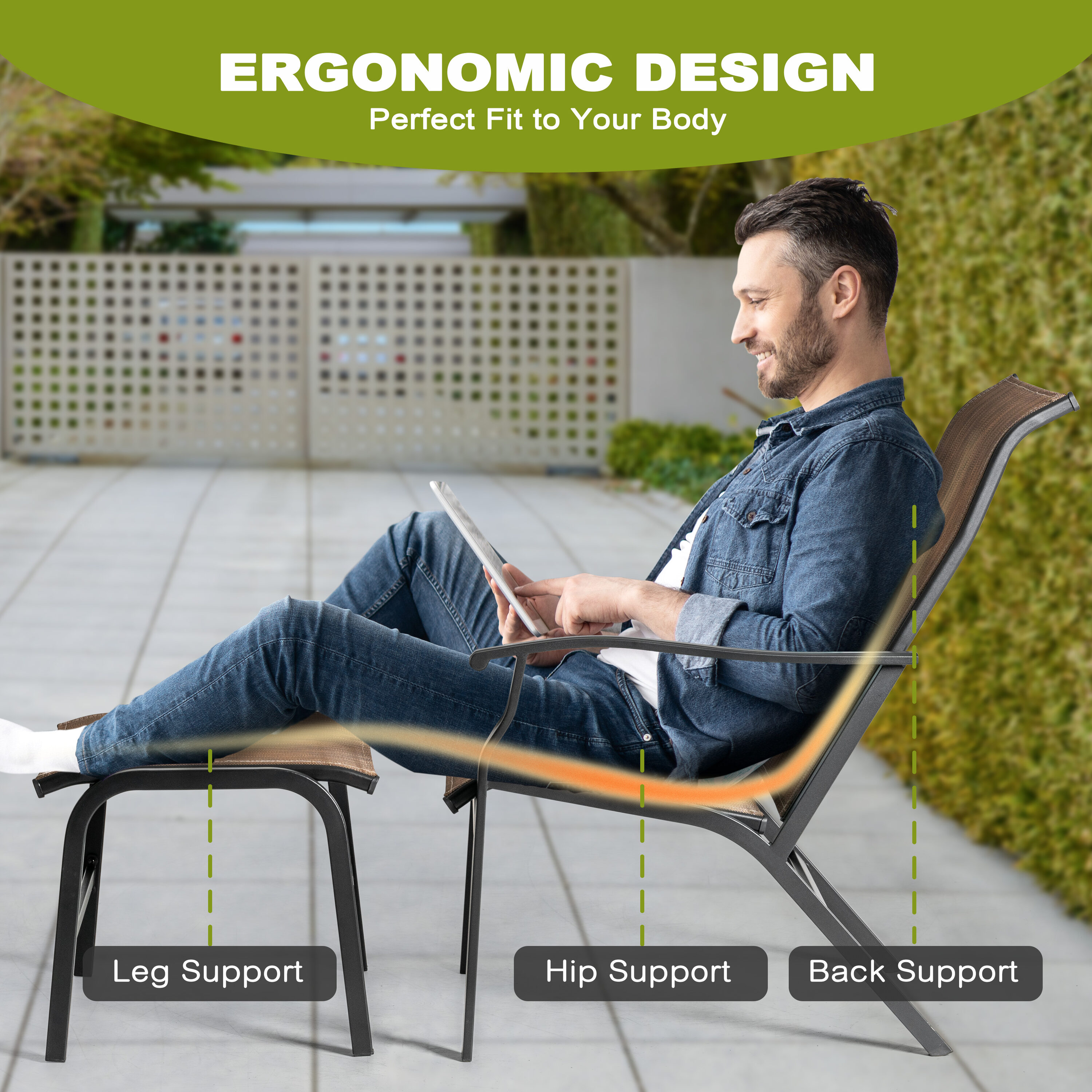 Nuu Garden Patio Lounge Chair Black Iron Frame Stationary