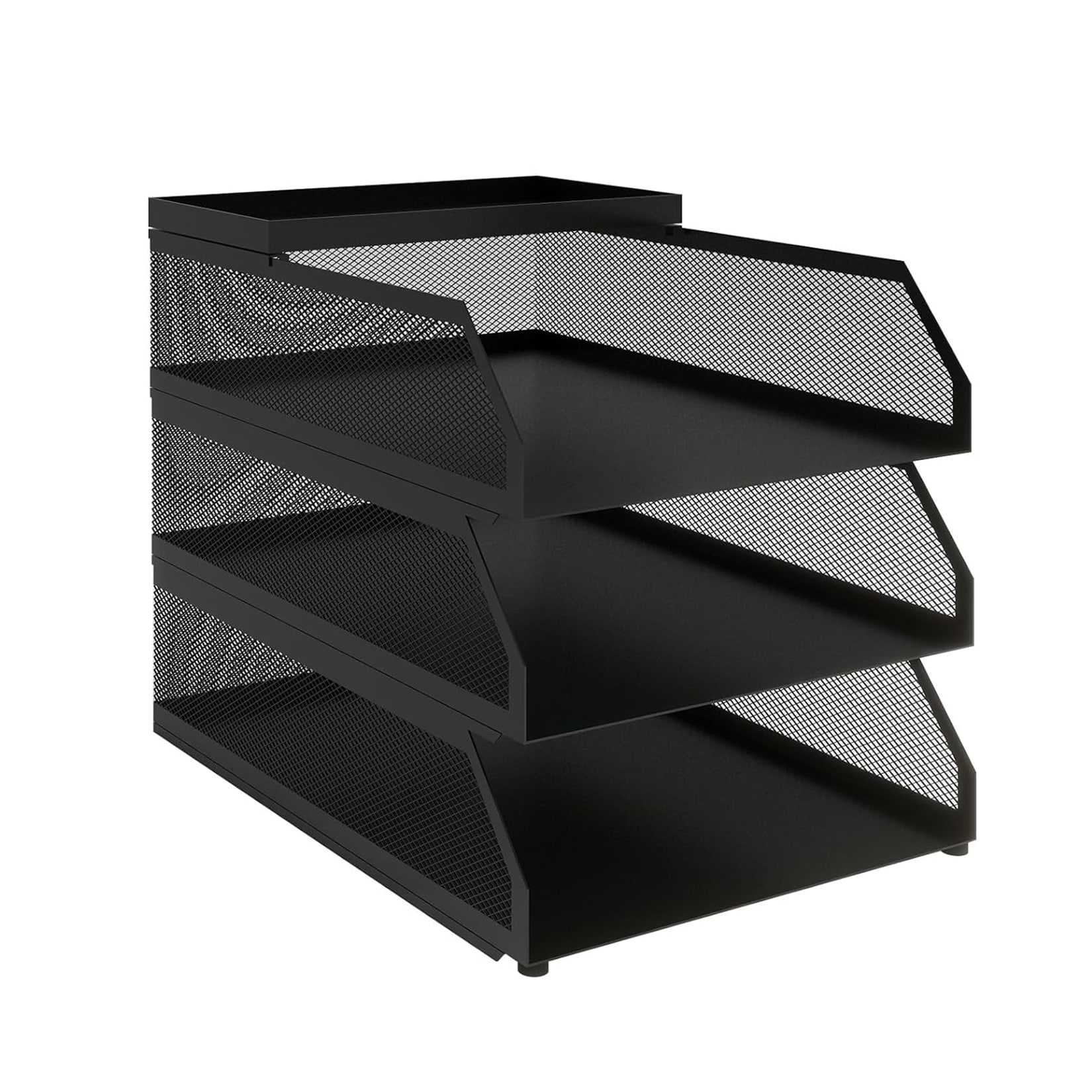 Garvee - Stackable Mesh Desk Organizer 3-Tier Metal Document Tray with Top Shelf Durable Expandab...