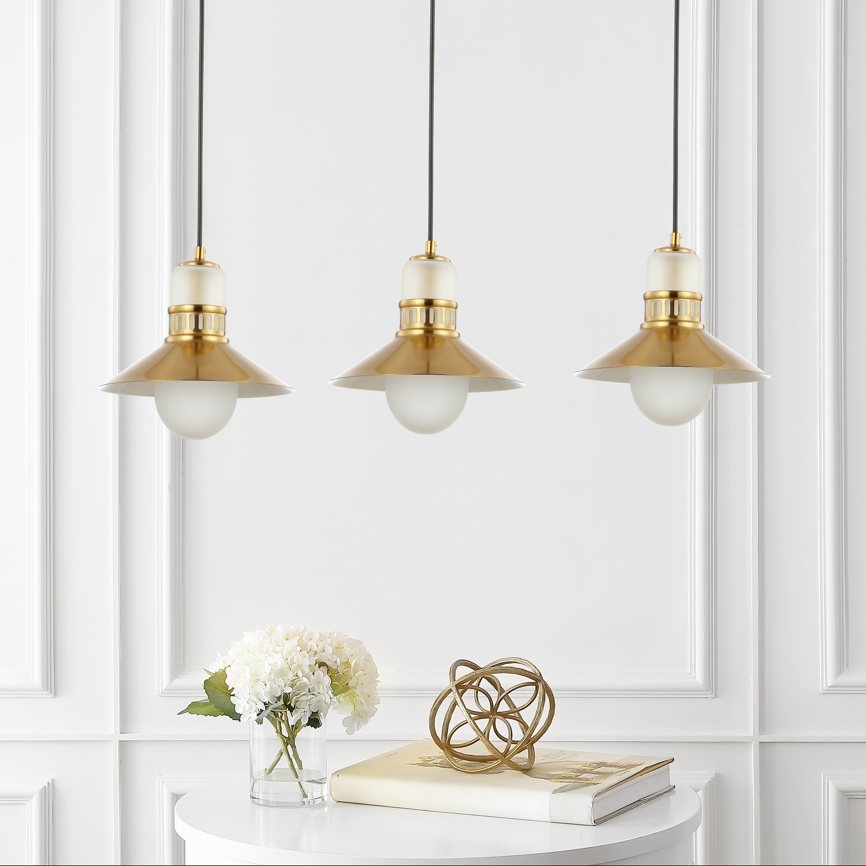 Colin Modern Transitional Brass Gold LED Triple Pendant Light