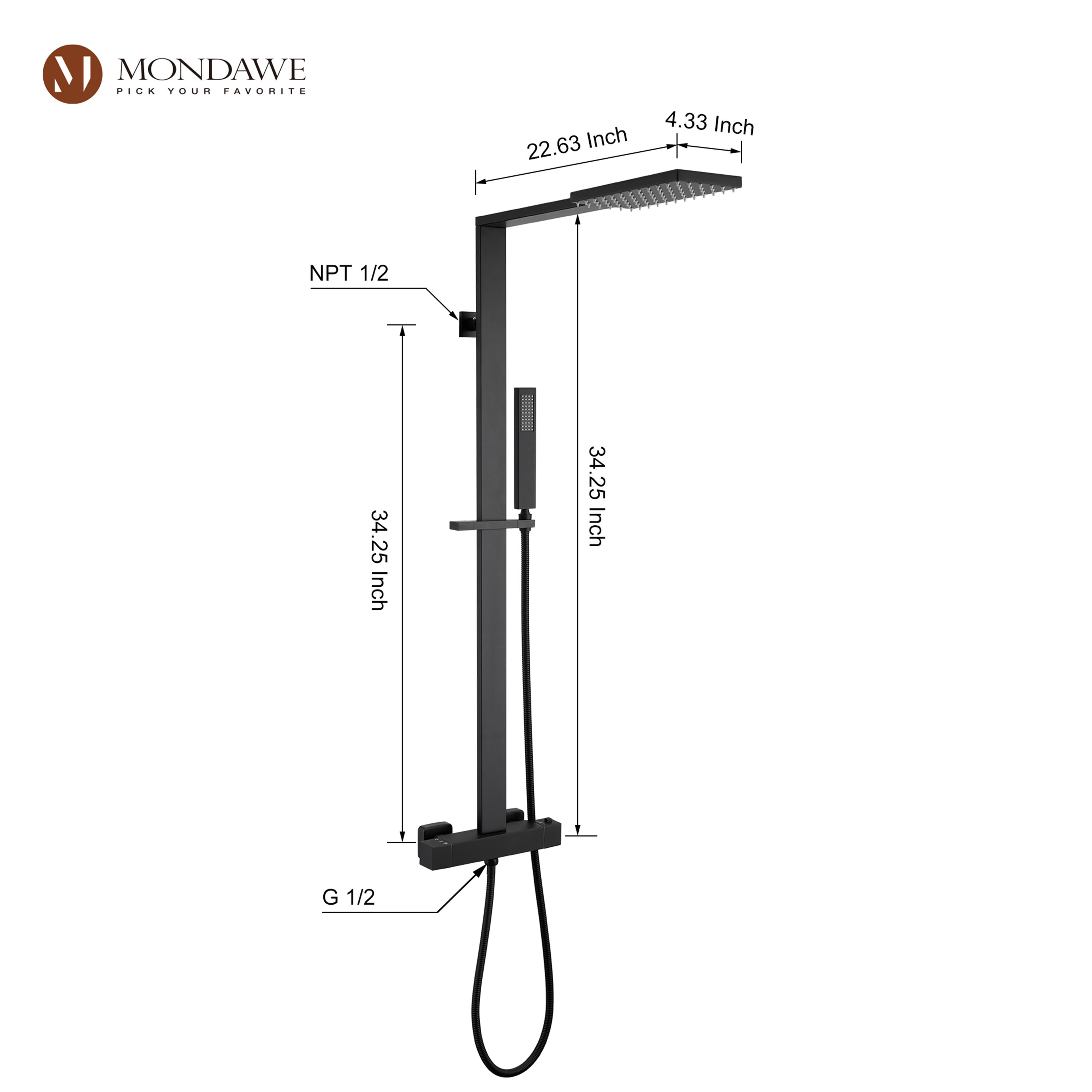 Mondawe MDRB-008MB Showerhead-Bar-Panels - View #7