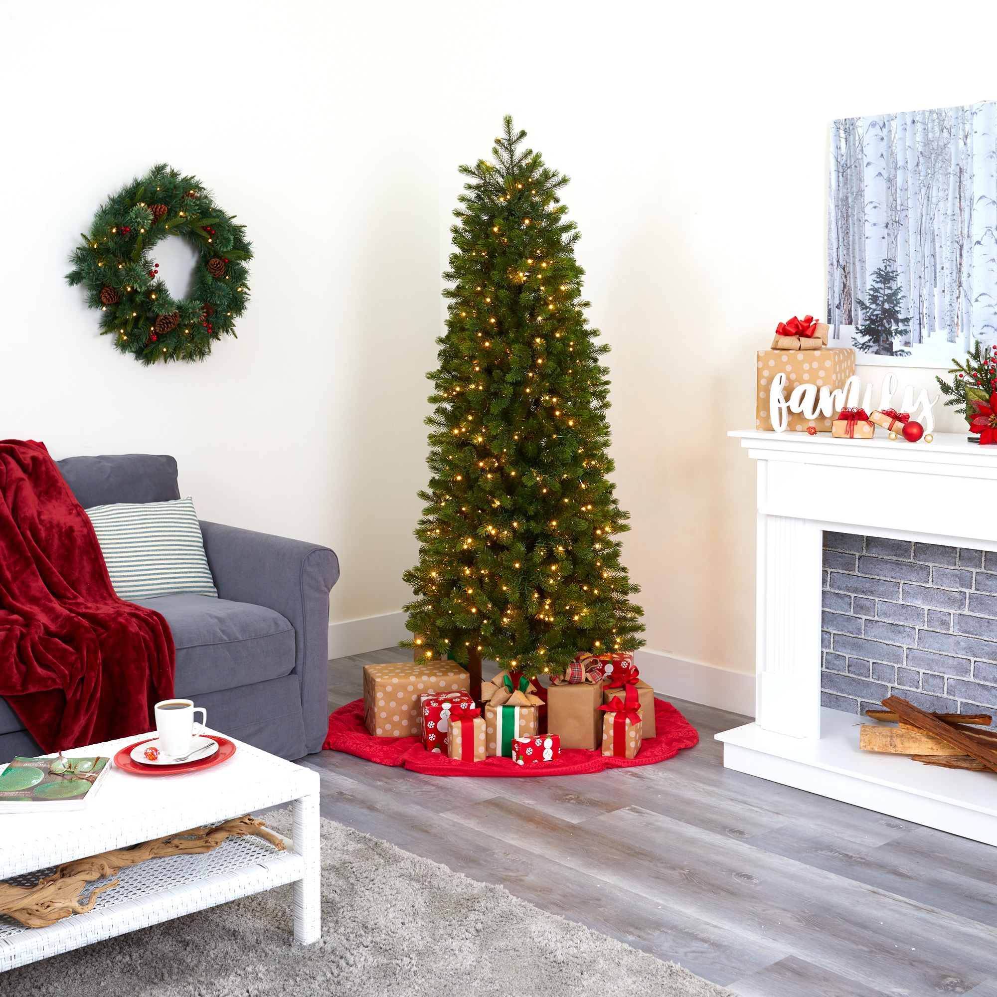 Nearly Natural 6.5-ft Spruce Pre-lit Slim Artificial Christmas Tree ...