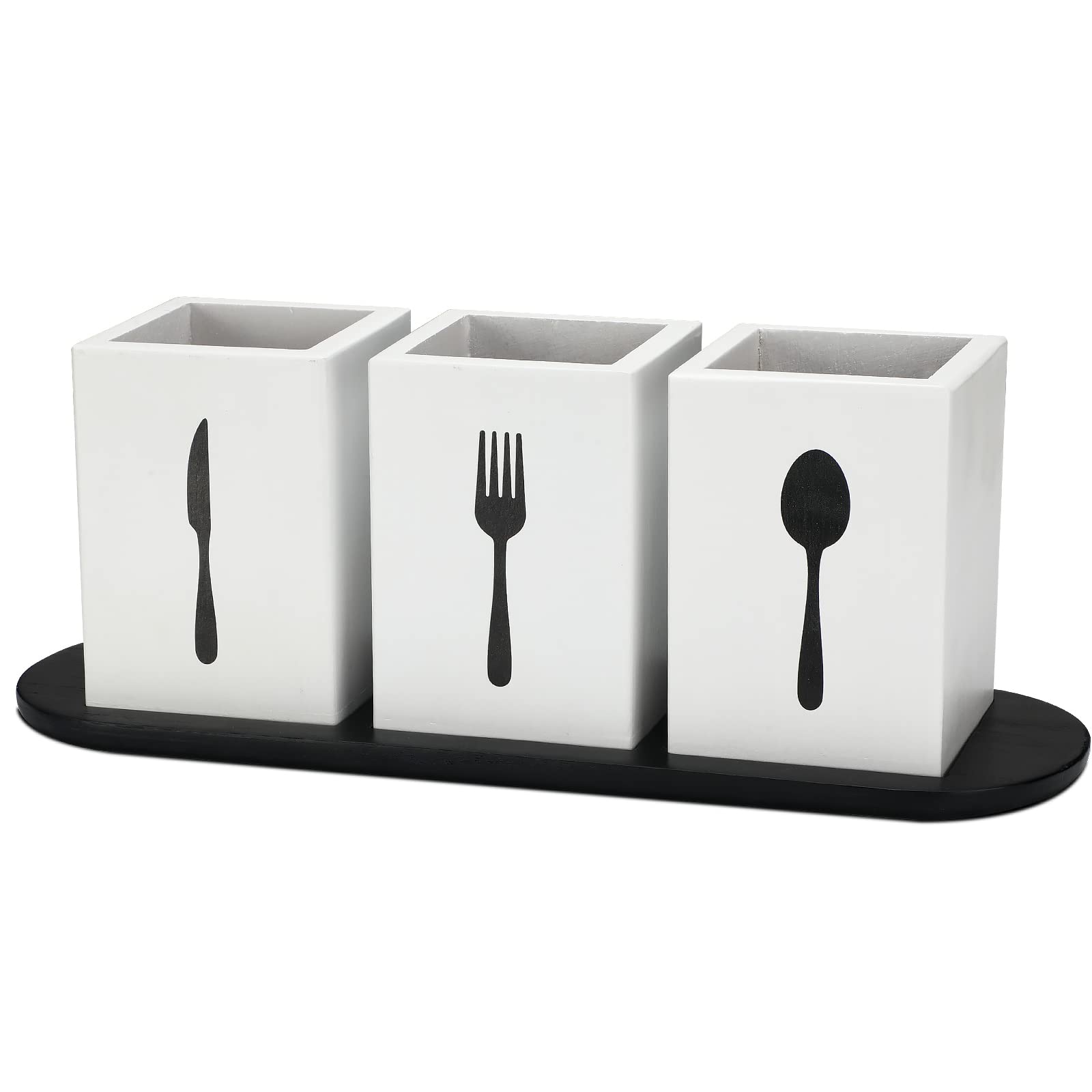 LILILIAN FMY  Silverware Caddy Utensil Holder with Wooden Tray 4 Piece Set for Kitchen Countertop Organization 3 15 by 3 15 by 4 53 Inches Each