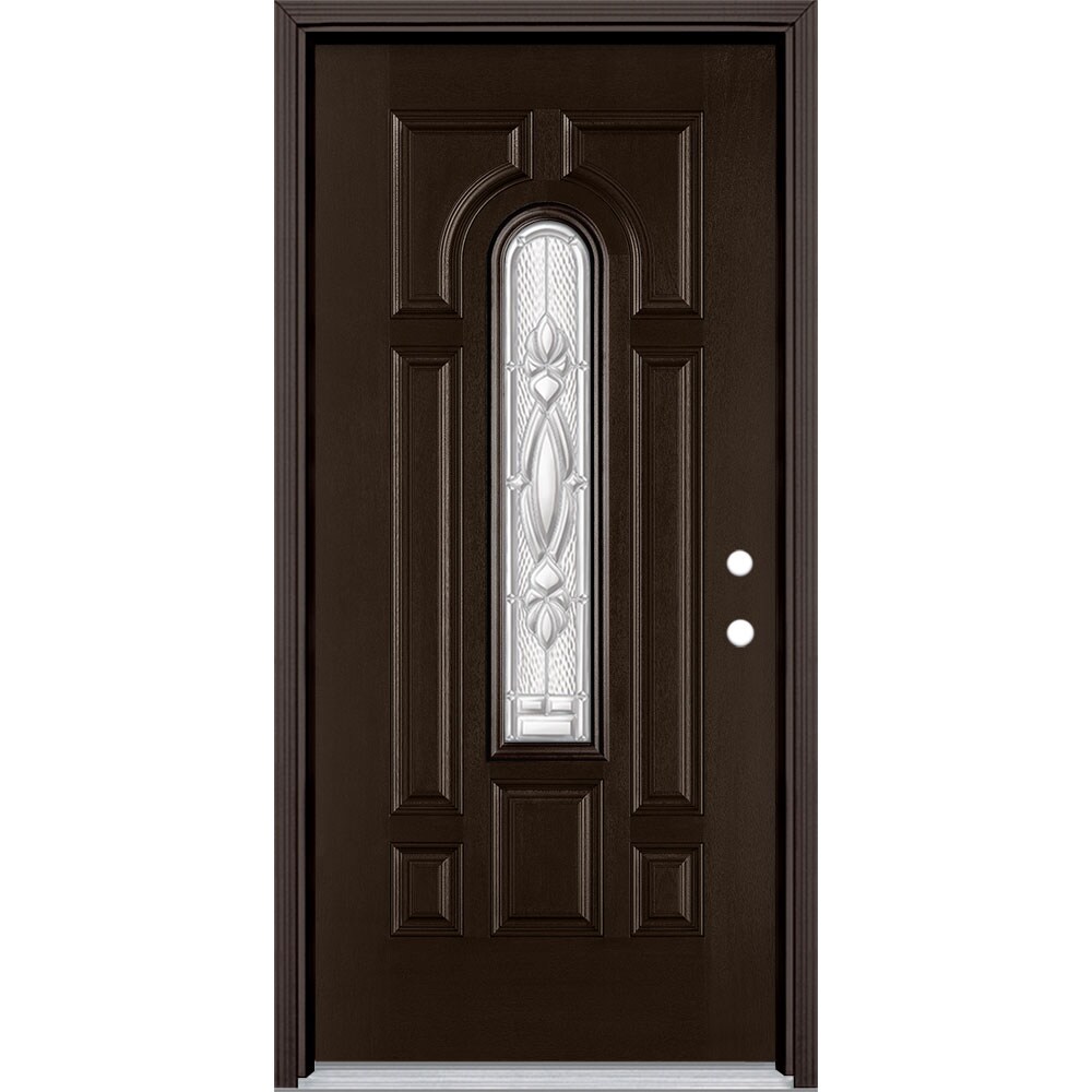 Masonite 3421807 Panama 36-in x 80-in x 4-9/16-in Fiberglass Center arch lite Left-hand inswing Walnut Stained Prehung Front Door with Brickmould Insulating core