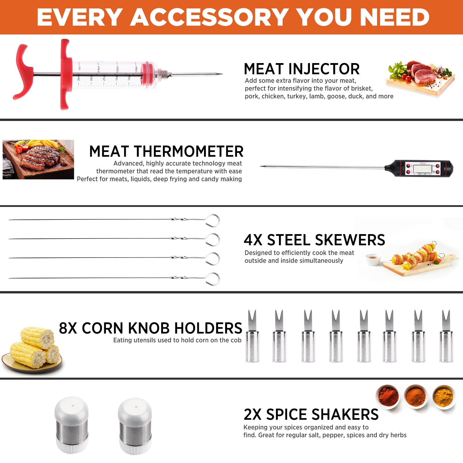 Commercial Chef Professional BBQ Accessory Kit 25-Pack Stainless