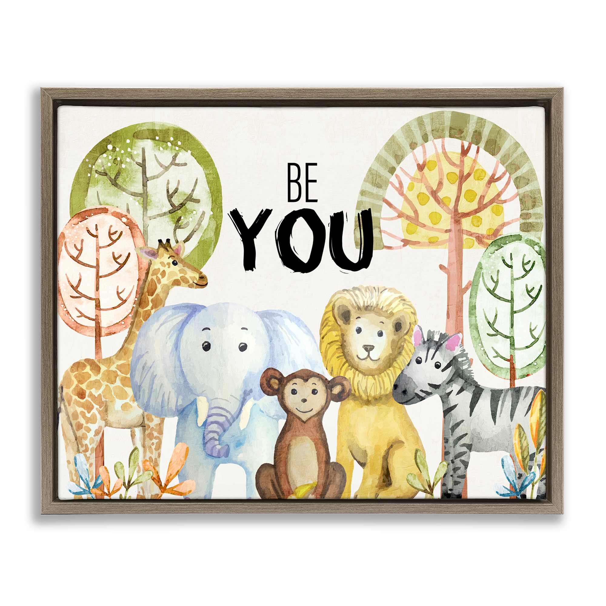 Stupell Industries BS-030-FFE-24X30 Be You Jungle Animals Brown Framed Floater Canvas Wall Art By Kim Allen 31 x 25