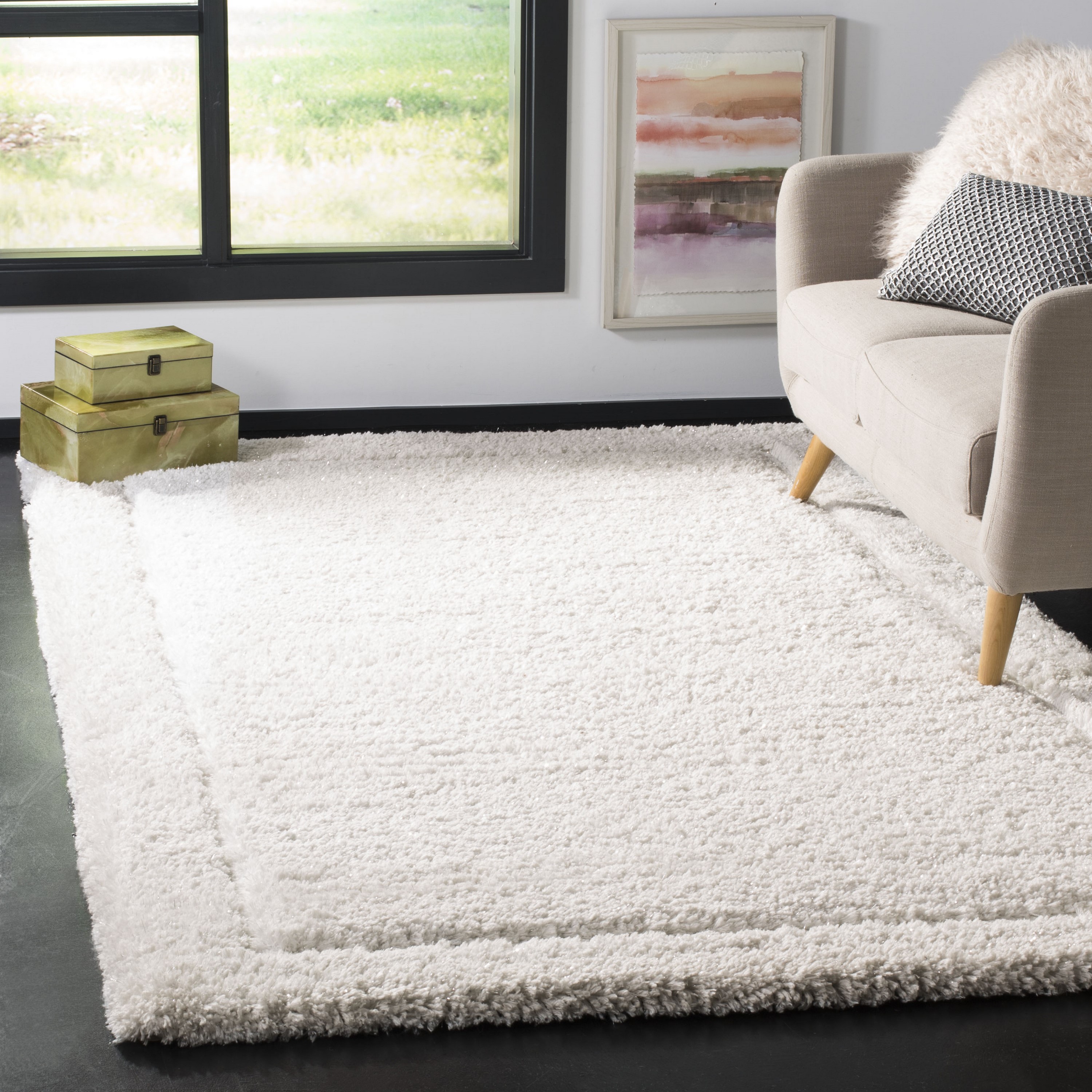 Safavieh GLS101A-3 Glamour Shag Vonetta 3 x 5 (ft) Tufted Polyester Ivory Rectangular Indoor Solid Farmhouse/Cottage Throw rug
