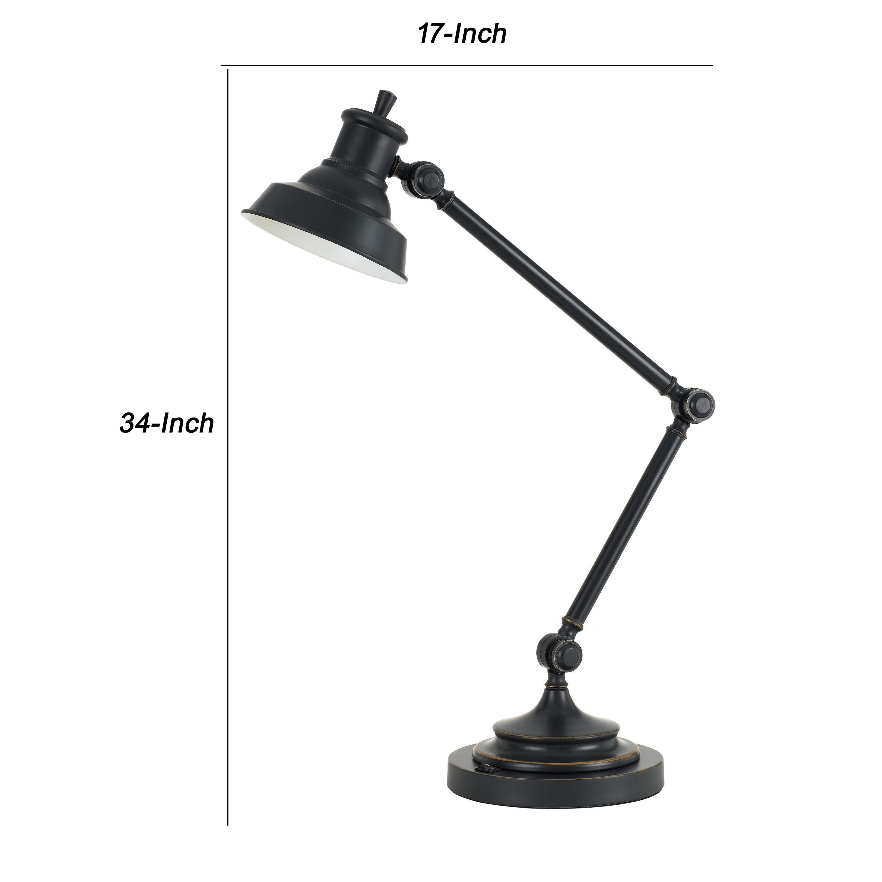 Merra 25 in. Black Adjustable Desk Lamp with Fabric Shade PTL-2904