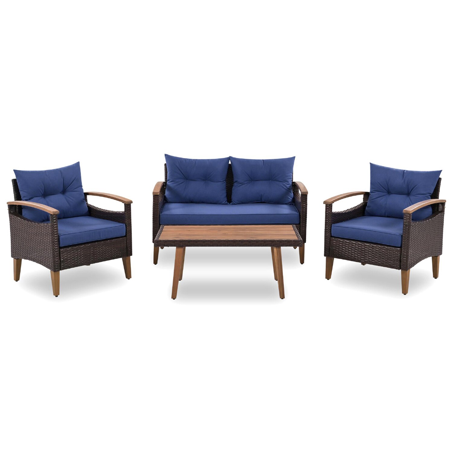 Bybafun YB8400009 2 Rattan Brown Stationary Conversation Chair with Blue