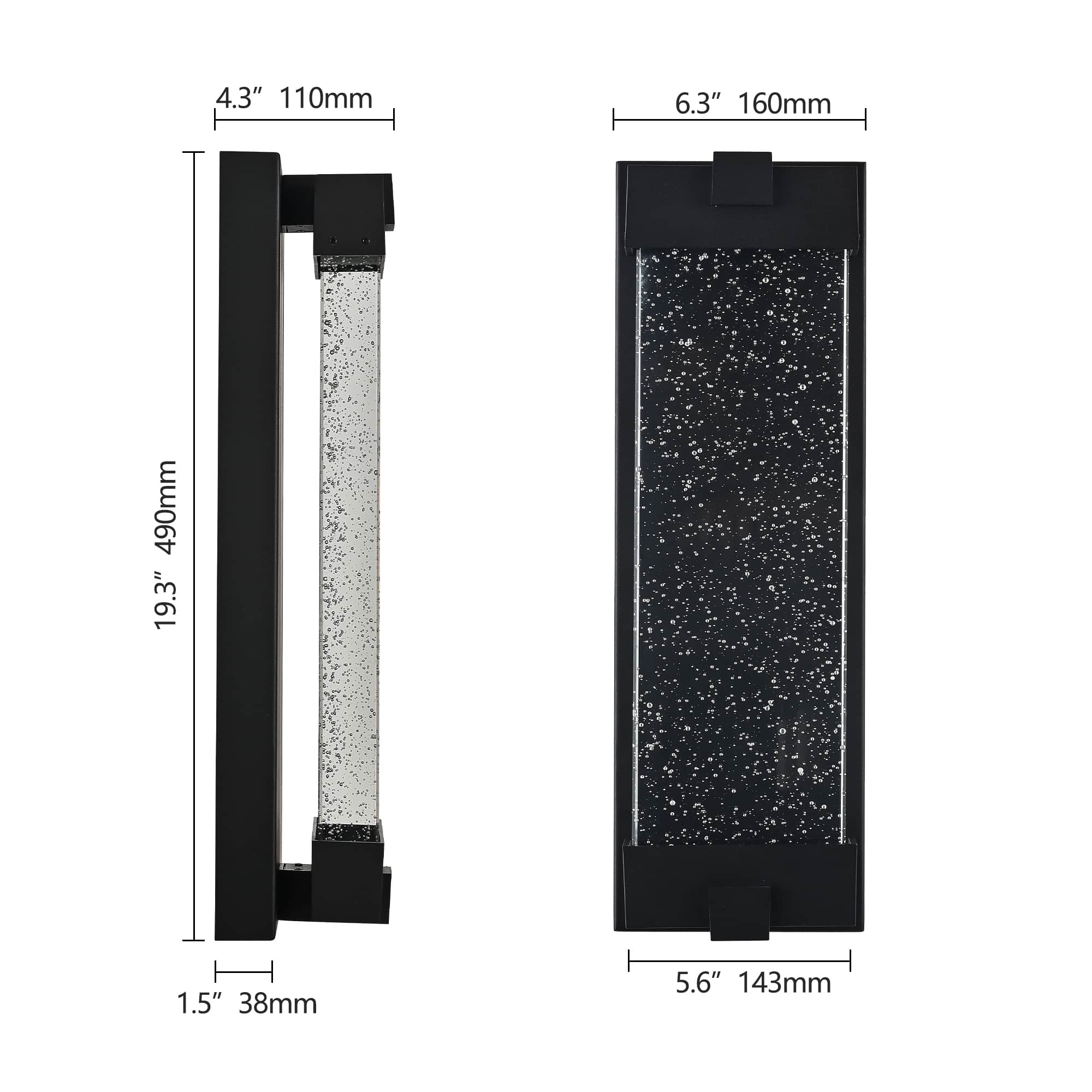 JCFL OL-ELL-06 19 in. Black Aluminum Light Finish Outdoor Wall Light with Bubble Crystal Glass LED Light Source