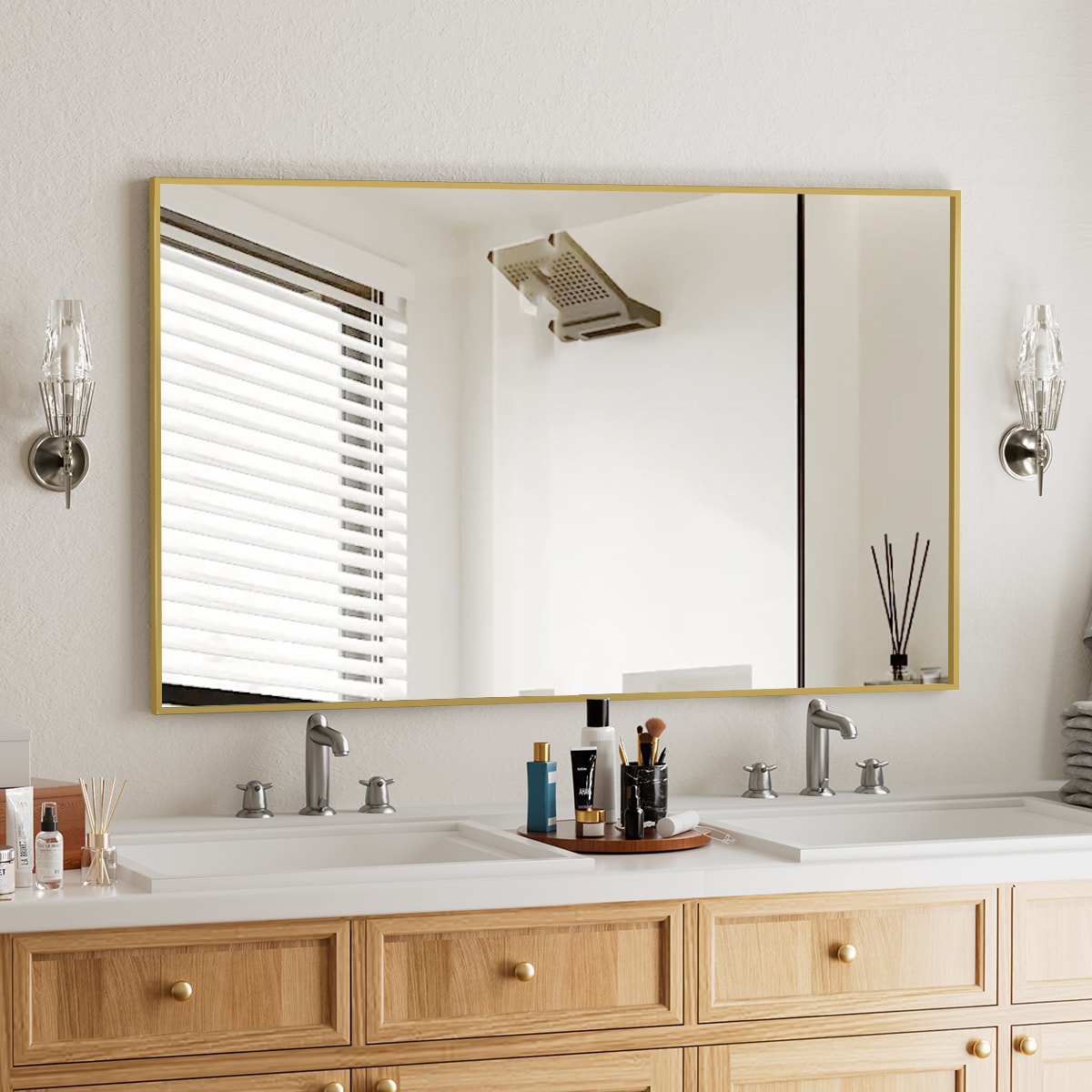 BEAUTYPEAK LS-ZJ3040-G 30-Inches W x 40.0-Inches H Rectangle Gold Framed Wall Mirror