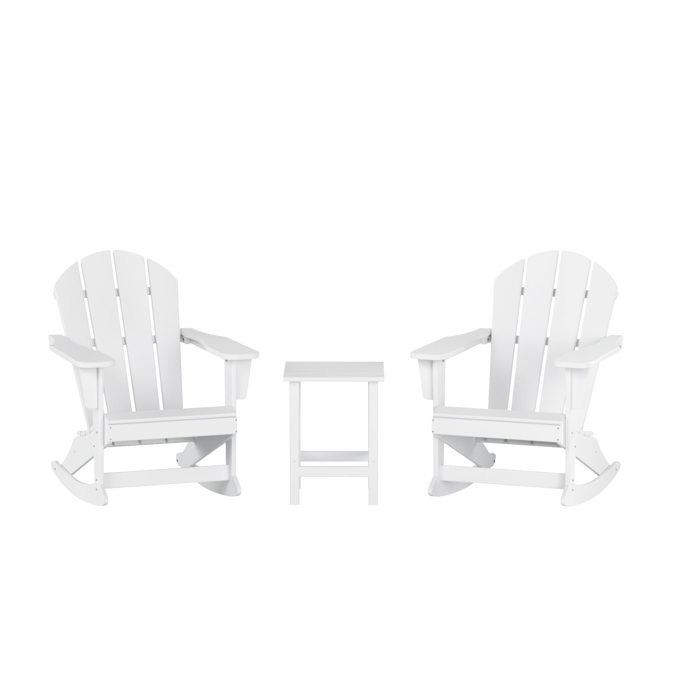 Laguna White HDPE Outdoor Rocking Adirondack Chairs with Side Table Set