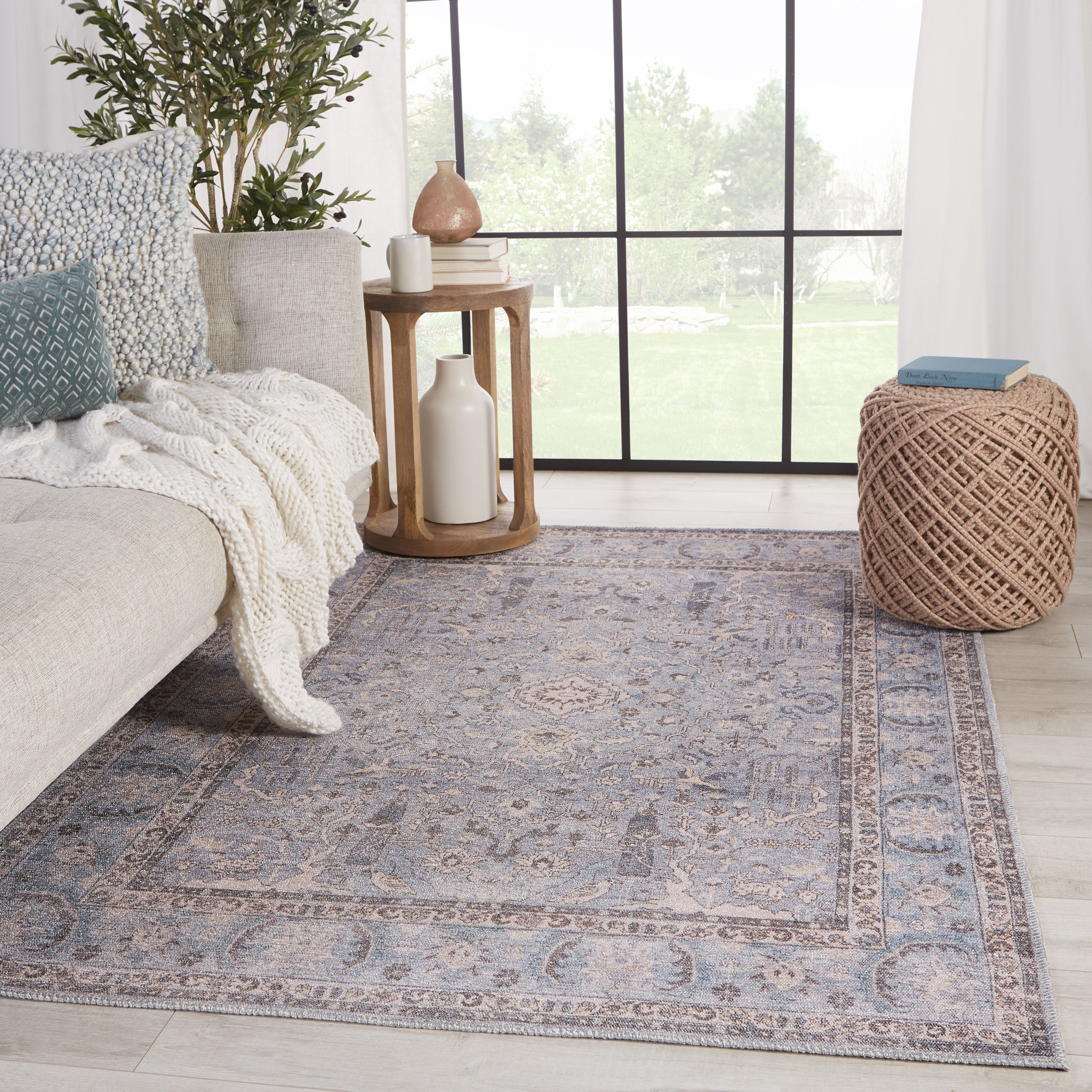 allen + roth with STAINMASTER Lydia 5 X 7 (ft) Blue-ivory Indoor/Outdoor  Medallion Area Rug in the Rugs department at