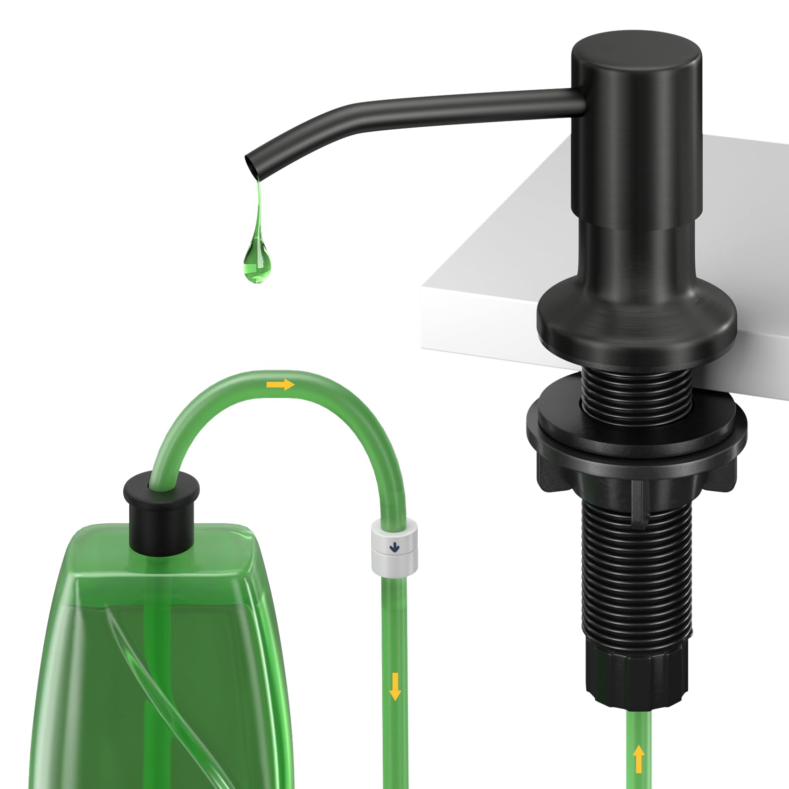 Wudkey Black Built-In Kitchen Sink Soap Dispenser with 47 in. Extension Tube Stainless Steel Pump Refill-Free Design