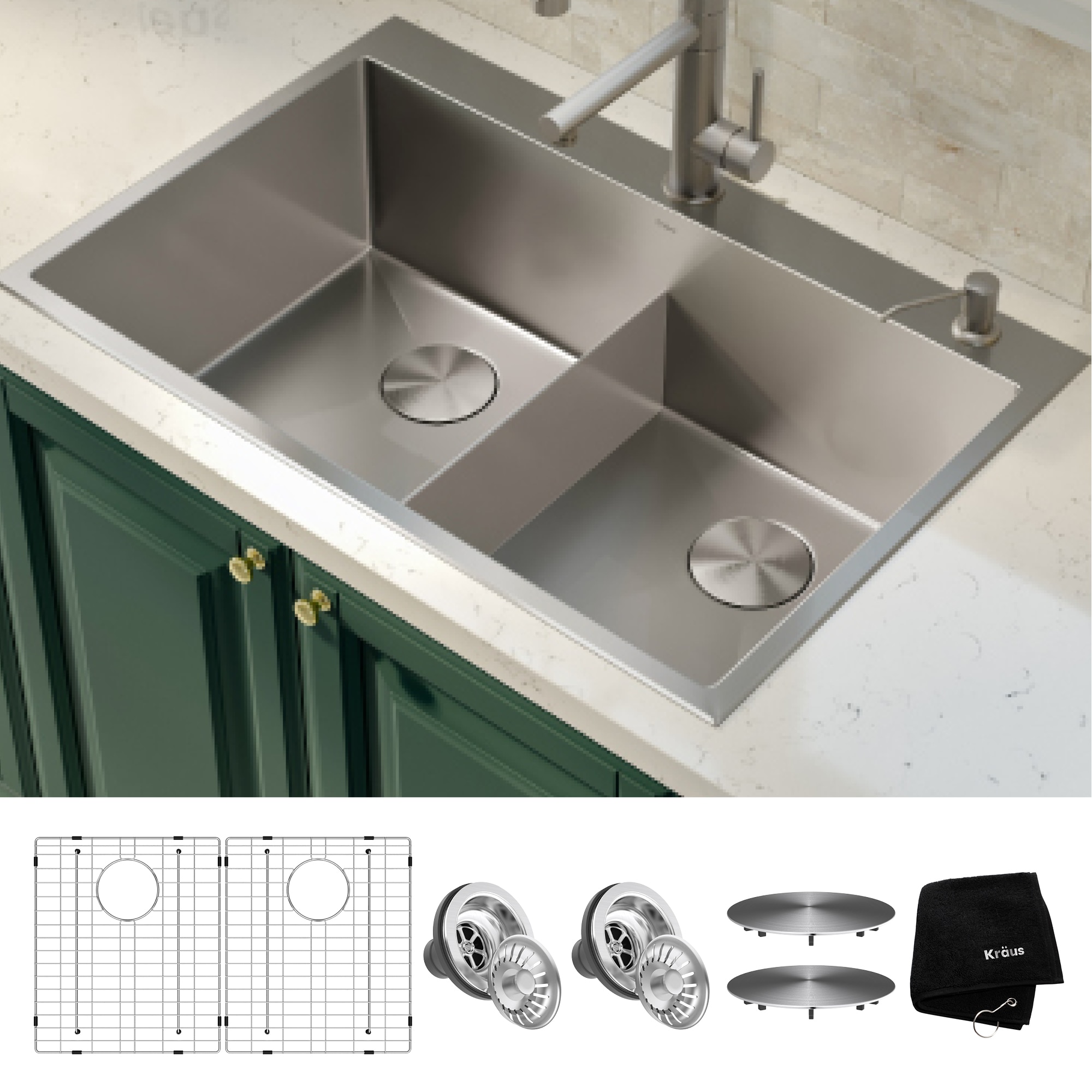  KHT302-33 Standart PRO Dual-mount 33-in x 22-in Stainless steel Double equal bowl 2-Hole 16 -Gauge Kitchen Sink