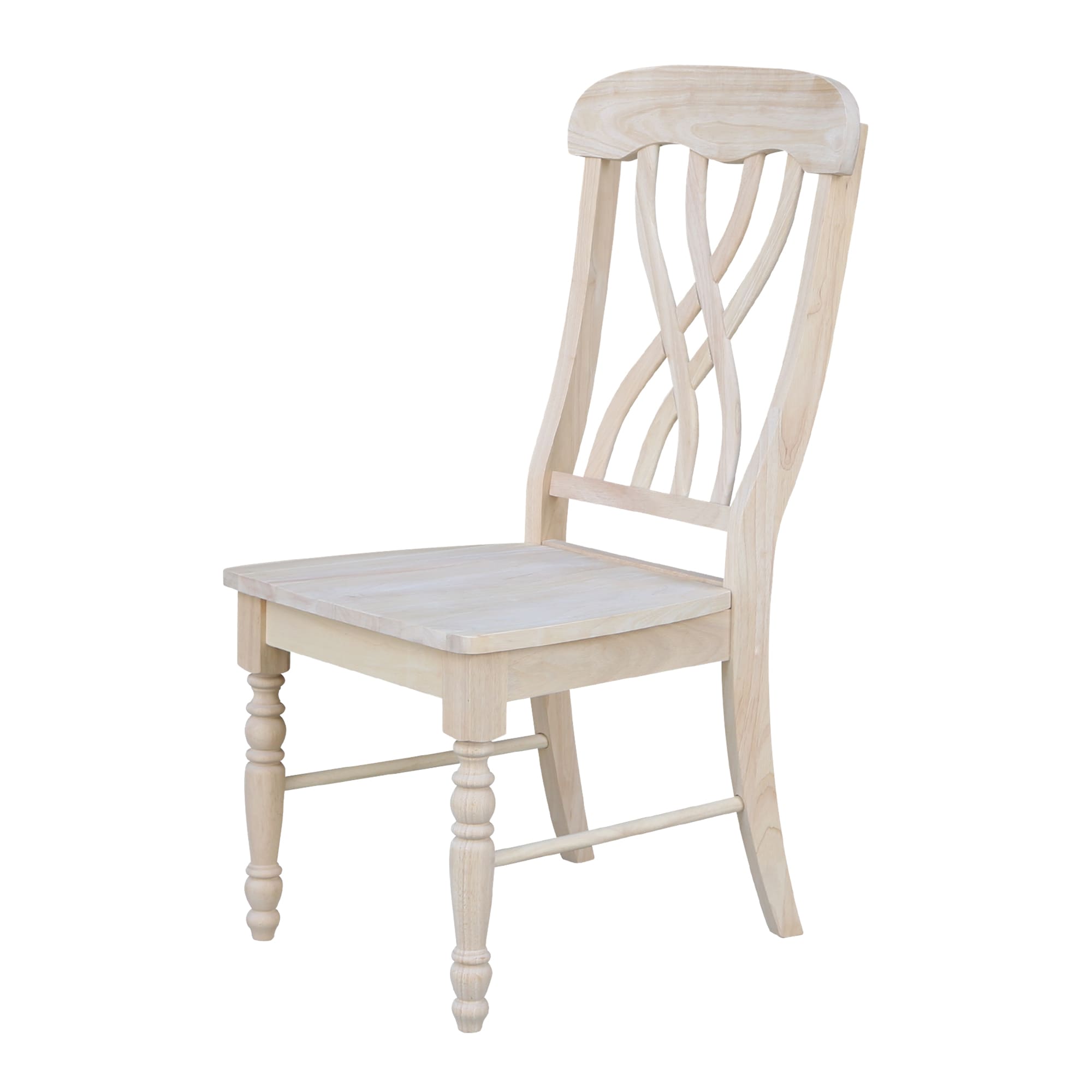 Set of Two Unfinished White Wood Lattice Dining Chairs