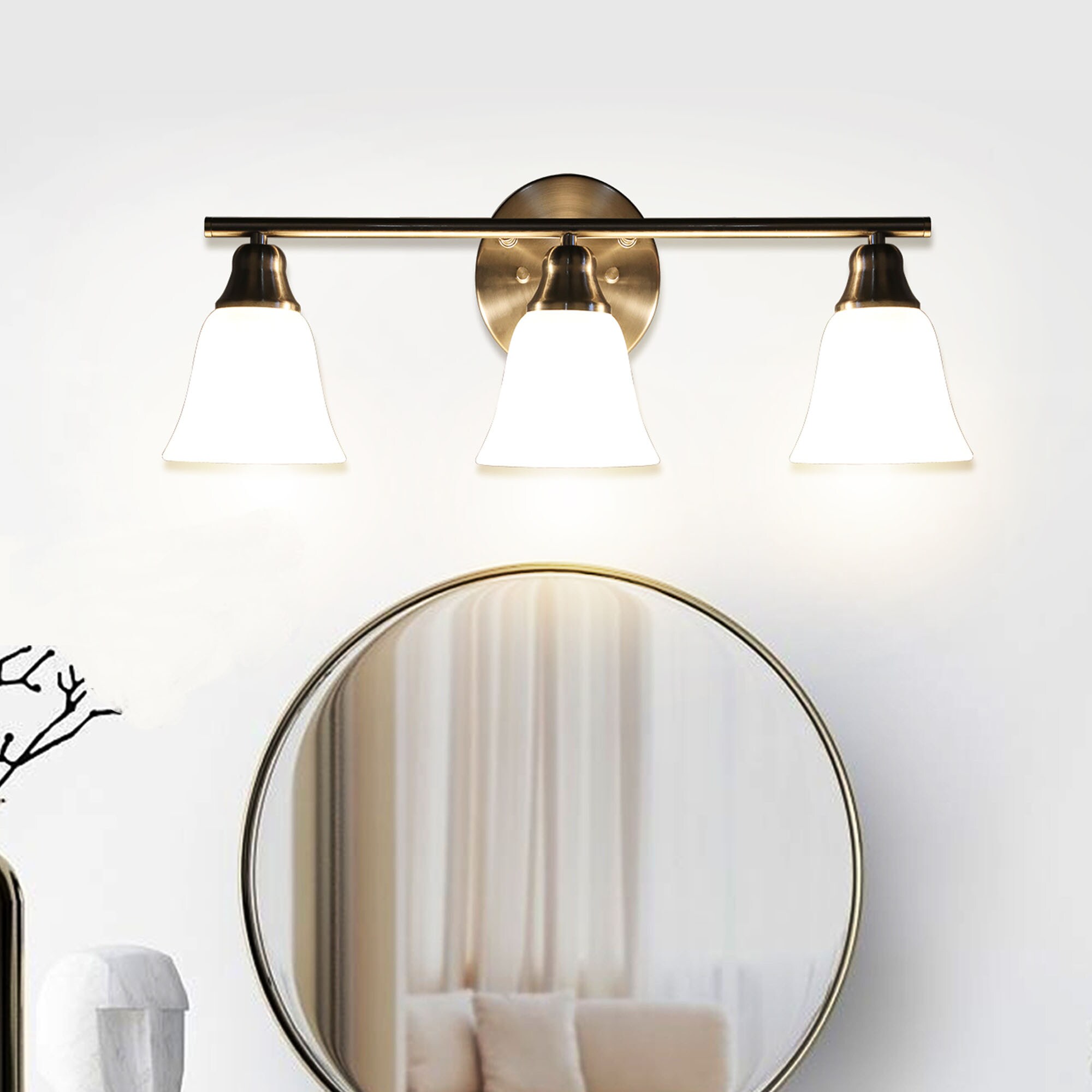 24 Inch Brushed Nickel Vanity Light with Alabaster Glass Shades