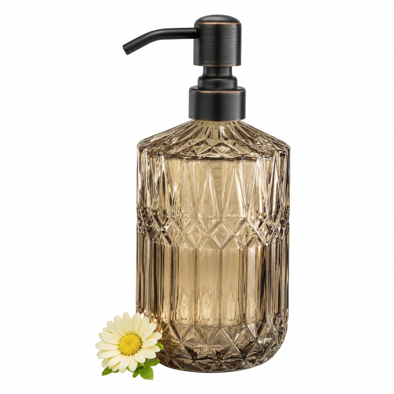 Baginizer Amber Glass Soap Dispenser Rust Proof Stainless Steel Pump Refillable Lotion Dispenser