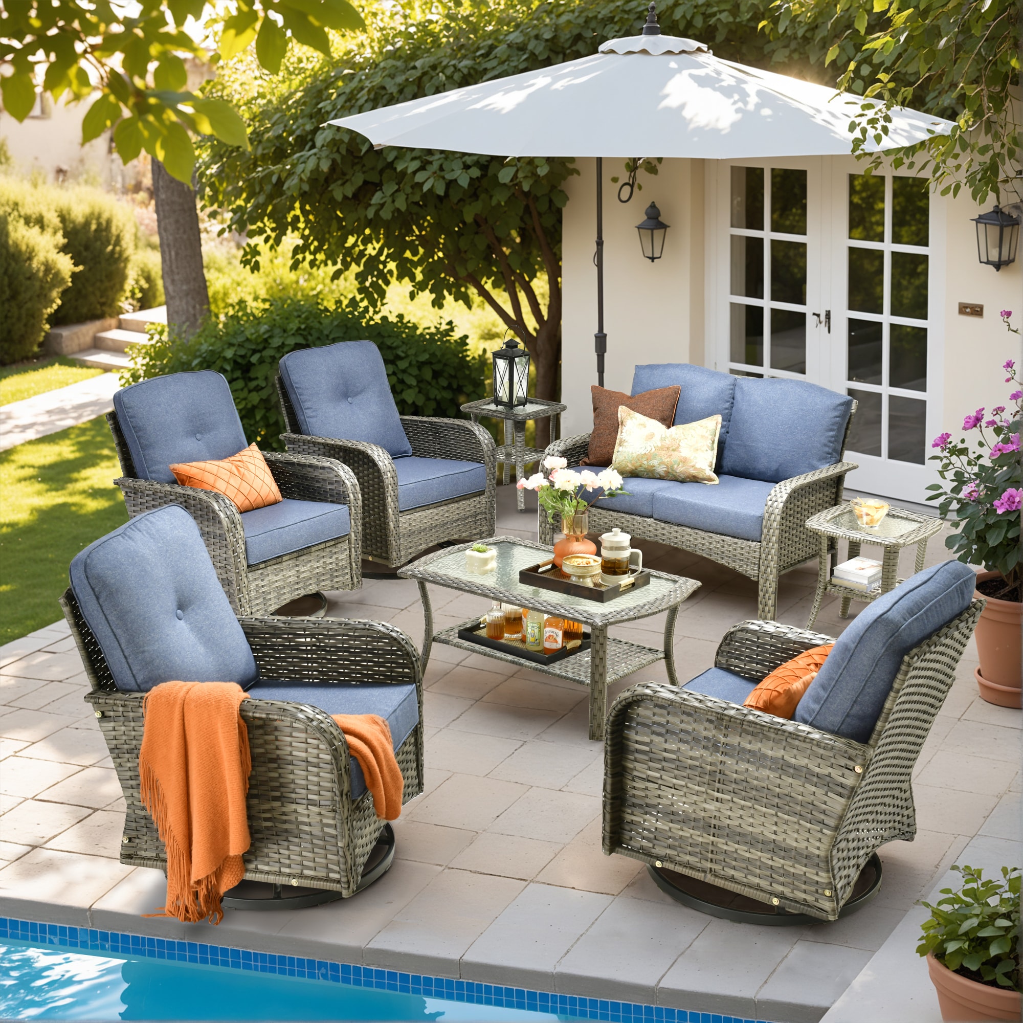 ALTRIGUS 6LYZGNCGNDS30081AL 8 -Piece Wicker Patio Conversation Set with Blue Cushions