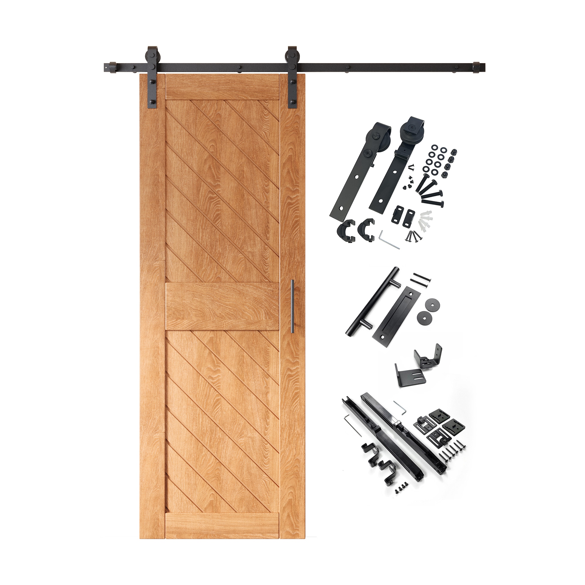 HOMACER YT1H066C-XT2-3084-EA 30-in x 84-in Early American Prefinished Non-standard Pine Wood Solid core Single Barn Door (Hardware Included)
