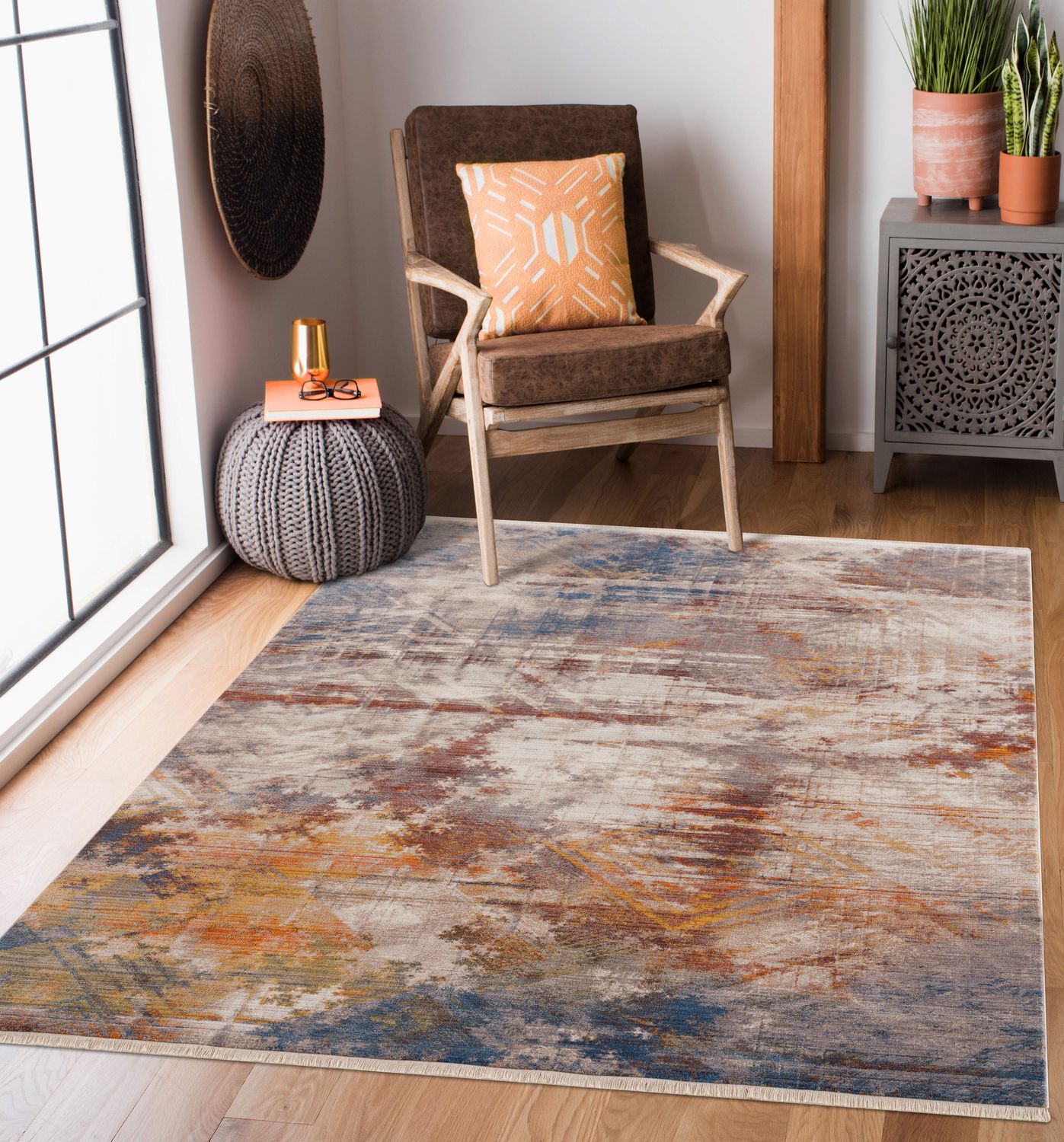 LR Home 7956A4184934J8 Tahoe 2 x 3 (ft) Loomed Polyester Gray/Blue/Red/Yellow/White Rectangular Indoor Abstract Vintage Area rug
