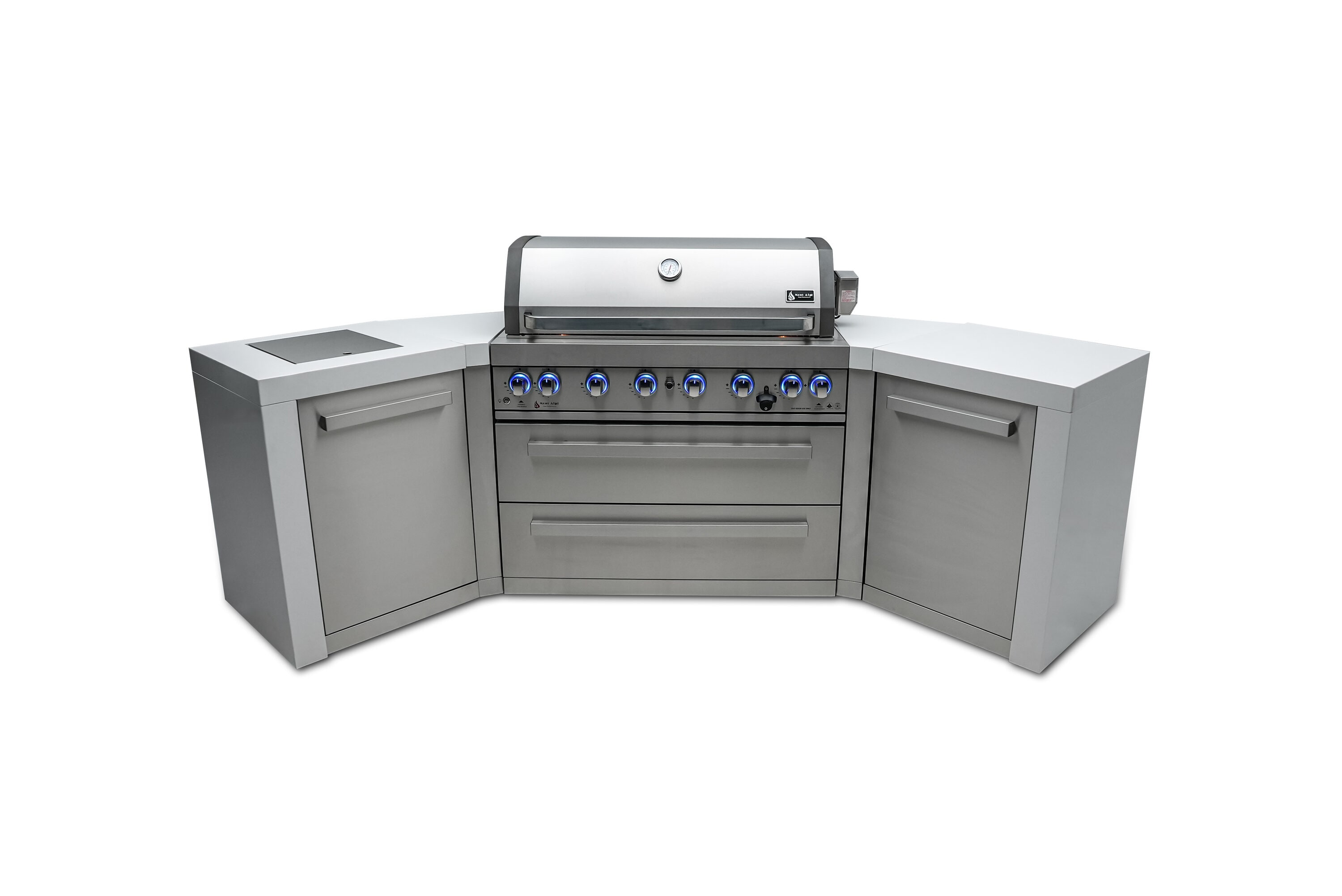Mont Alpi MAI805-D45 805 Deluxe Series 5 -Piece 120-in W x 23-in D x 46-in H Modular Outdoor Kitchen Grill with bar/counter top 8 Burners