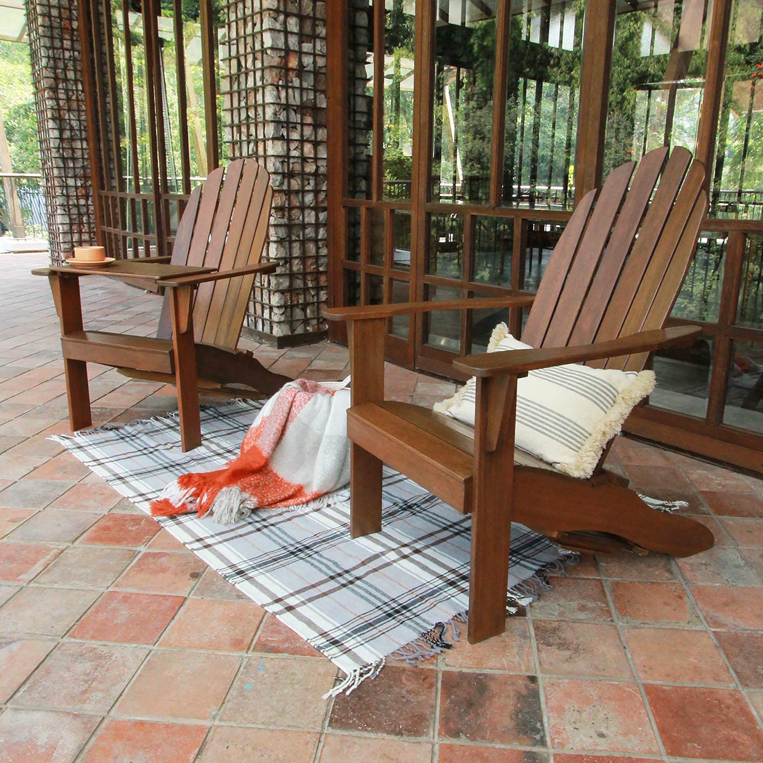 Cambridge Casual - Thames Set of 2 Brown Wood Frame Stationary Adirondack Chair with Slat Seat