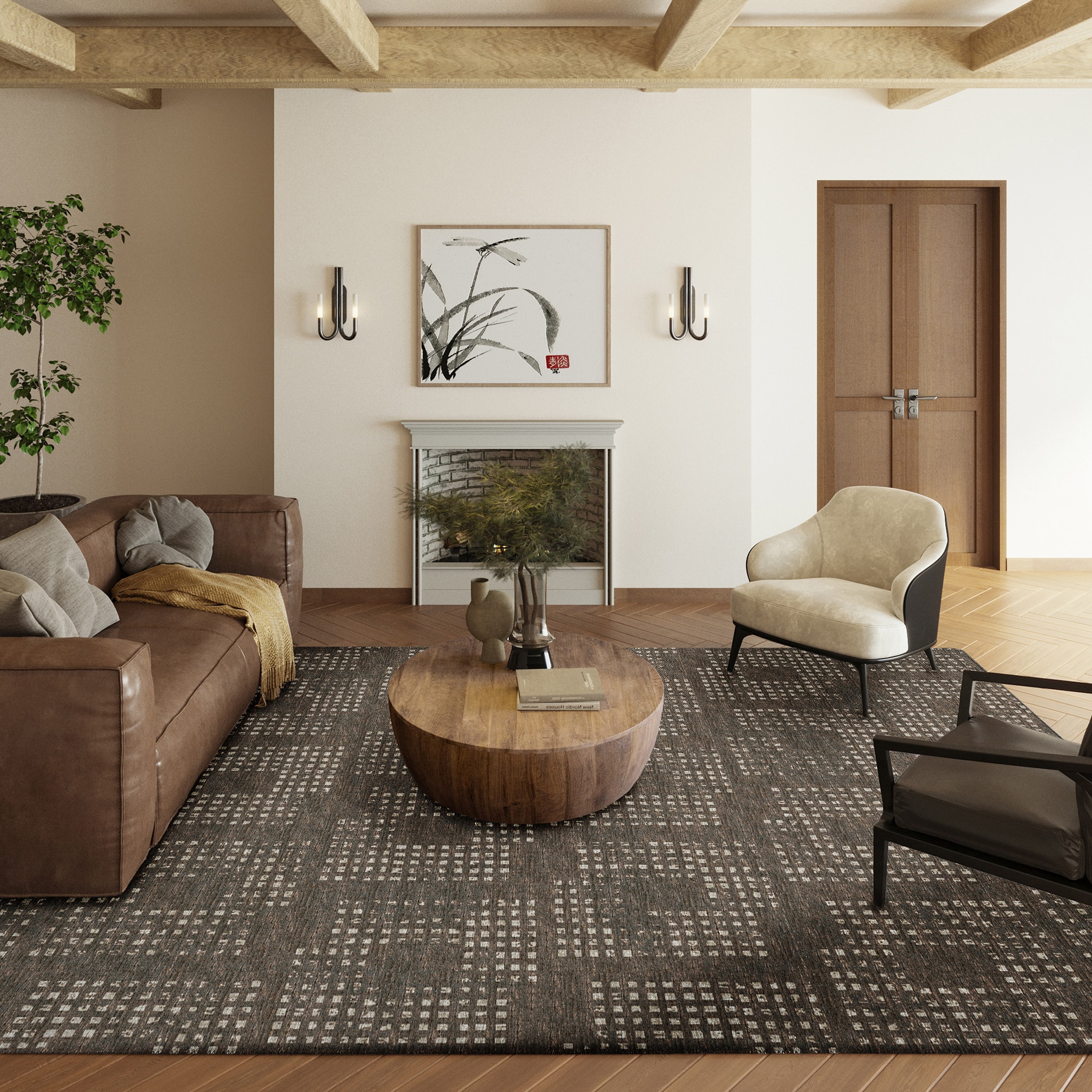 Brown Geometric Chenille 9' x 12' Washable Area Rug