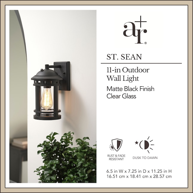 allen + roth St. Sean 1-Light 11.25-in H Matte Black Dusk to allen + roth St. Sean 1-Light 11.25-in H Matte Black Dusk to