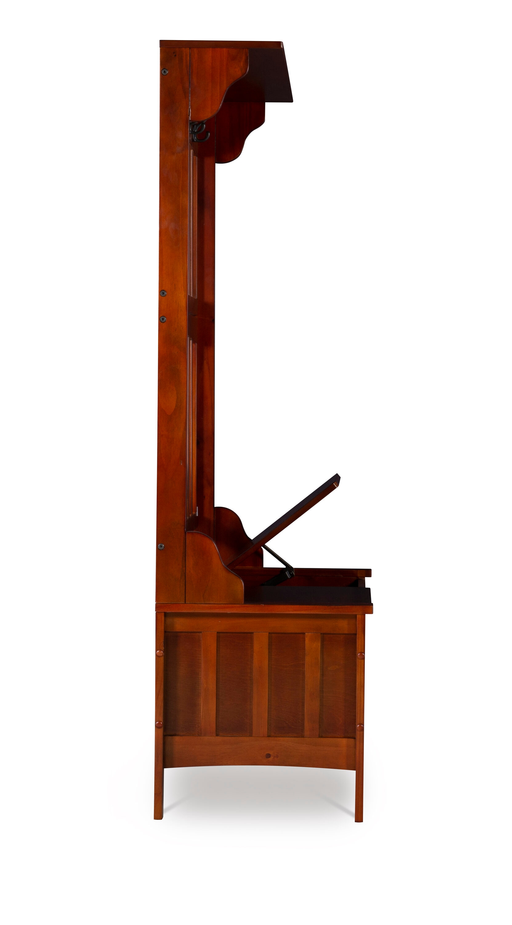 Walnut Finish Split-Seat Storage Hall Tree with Double Hooks
