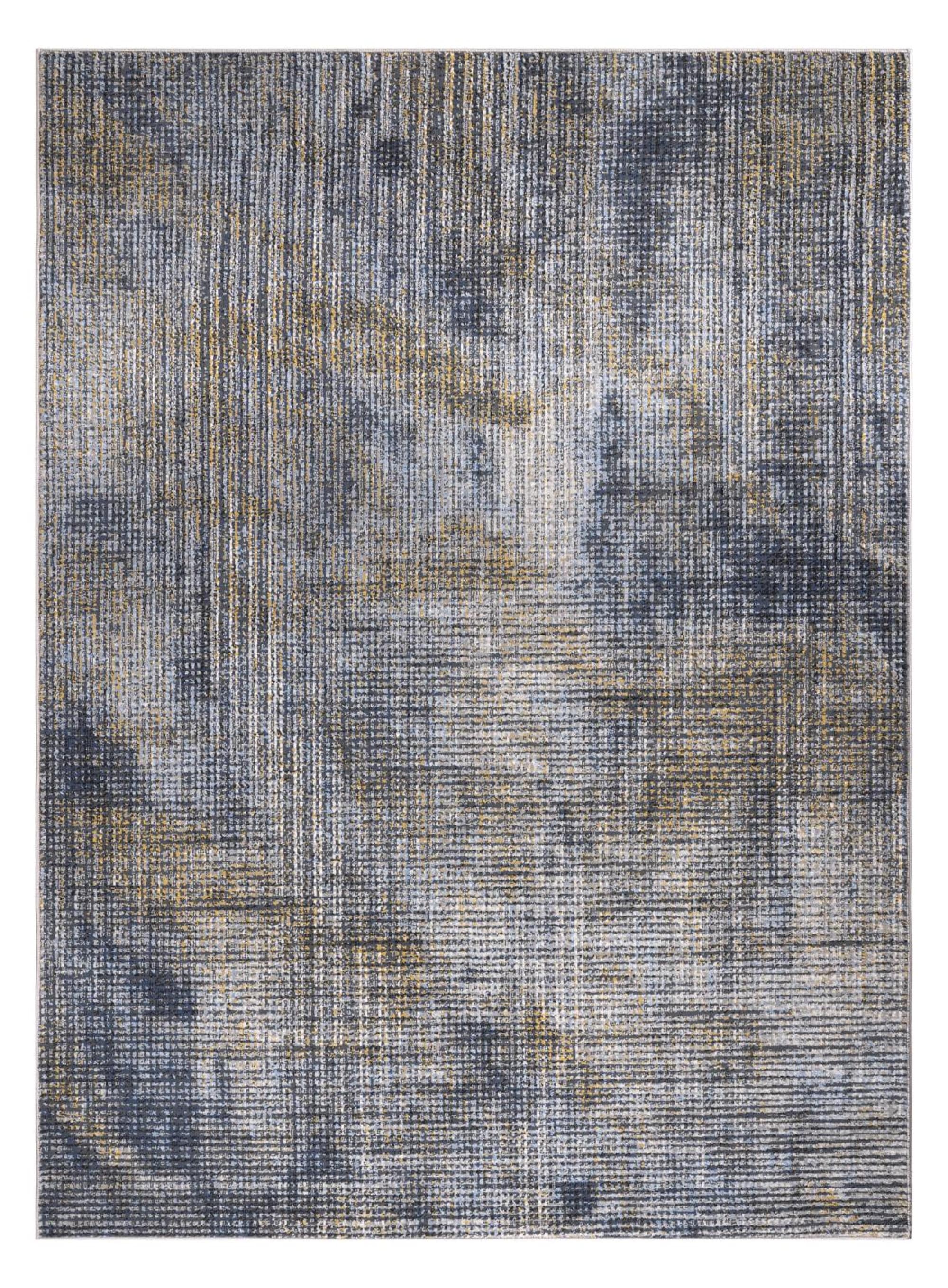 Lela Collection Gold and Blue Abstract Polyester Rug 5'2" x 7'5"