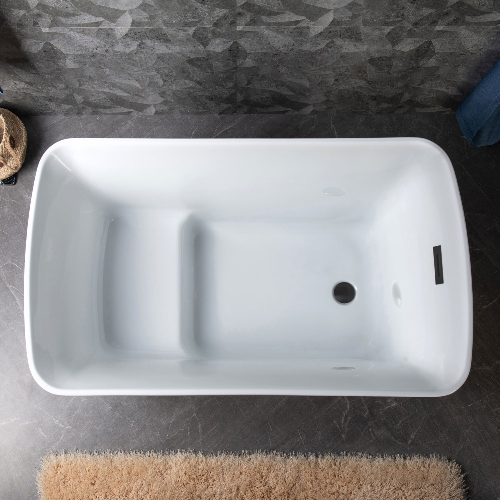 48'' White Acrylic Freestanding Rectangular Bathtub with Chrome Drain