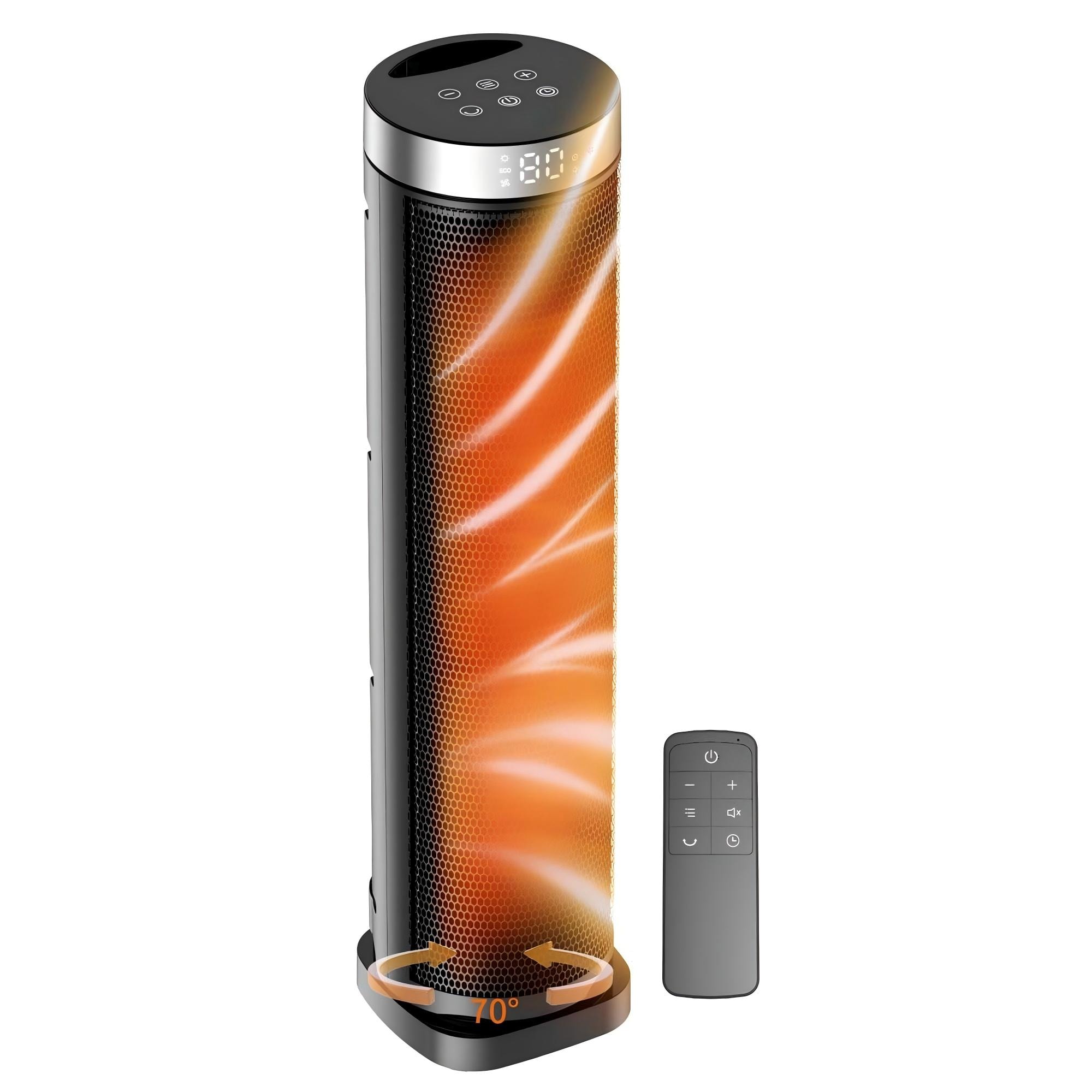 Numhew 24 in 1500W 70 Degree Oscillating Black Tower Electric Heater