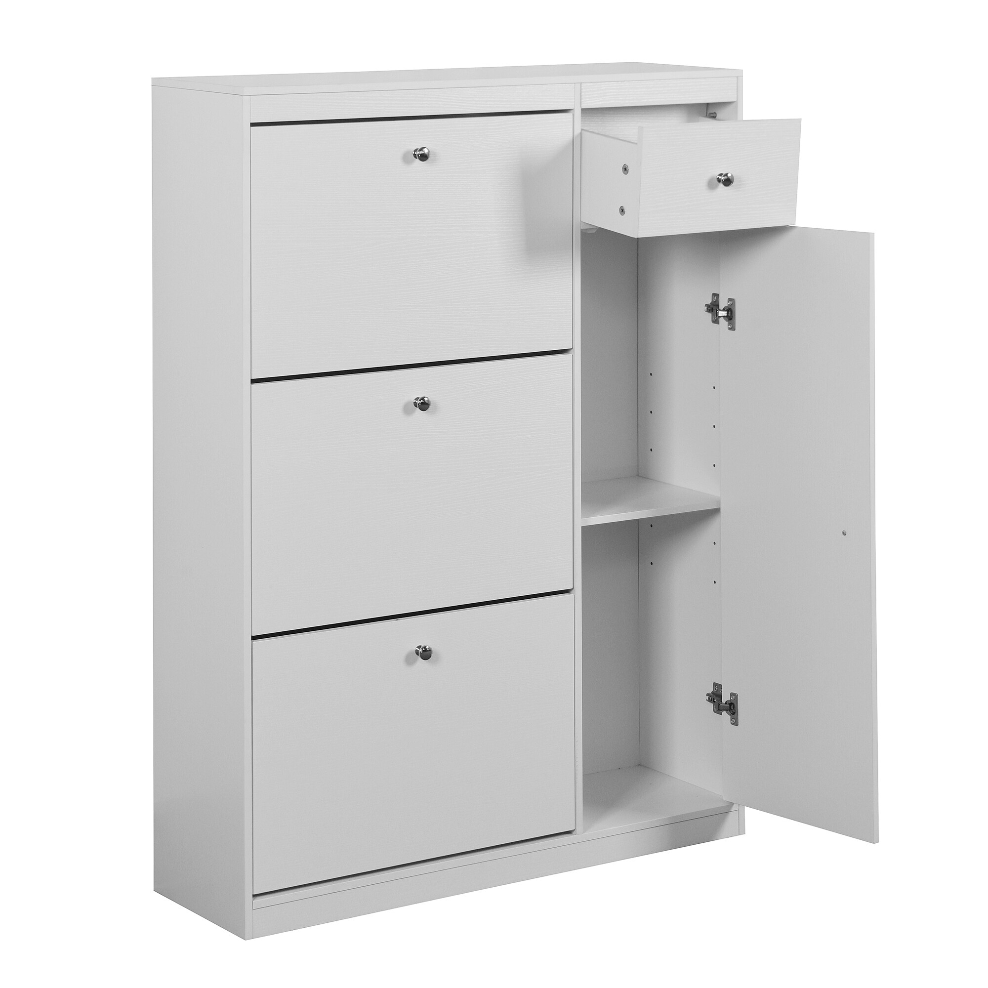 SINOFURN SYA840002WT 49.2-in H 3 Tier 18 pair White MDF Shoe cabinet