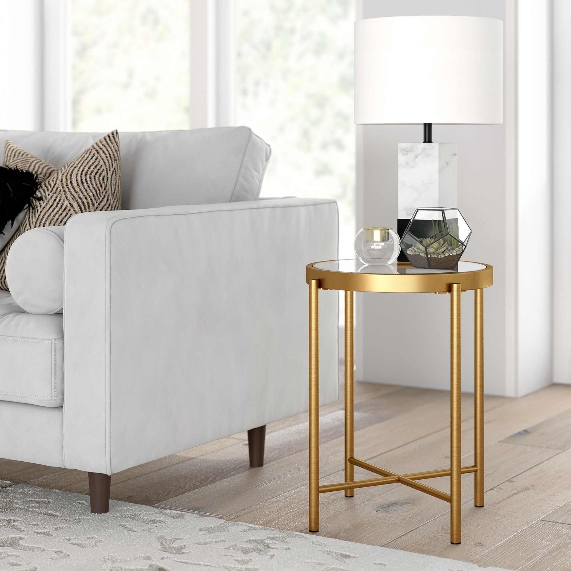 Hailey Home Duxbury 18-in W x 22-in H Brass Glass Round Modern End ...