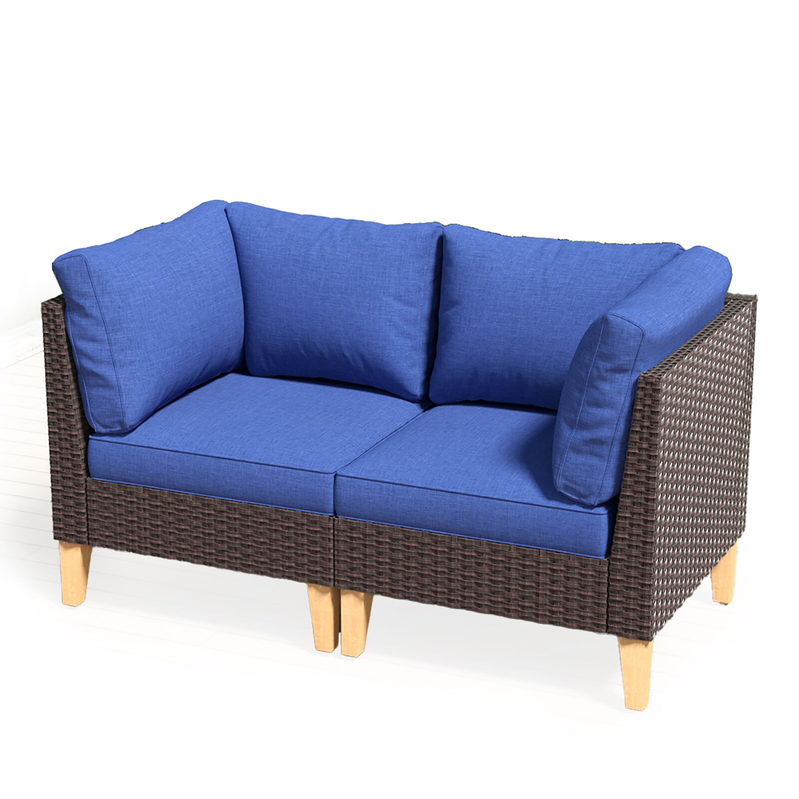 Rilyson FS163X2-1 ModularSofa Wicker Outdoor Loveseat with Blue Cushions and Wicker Frame