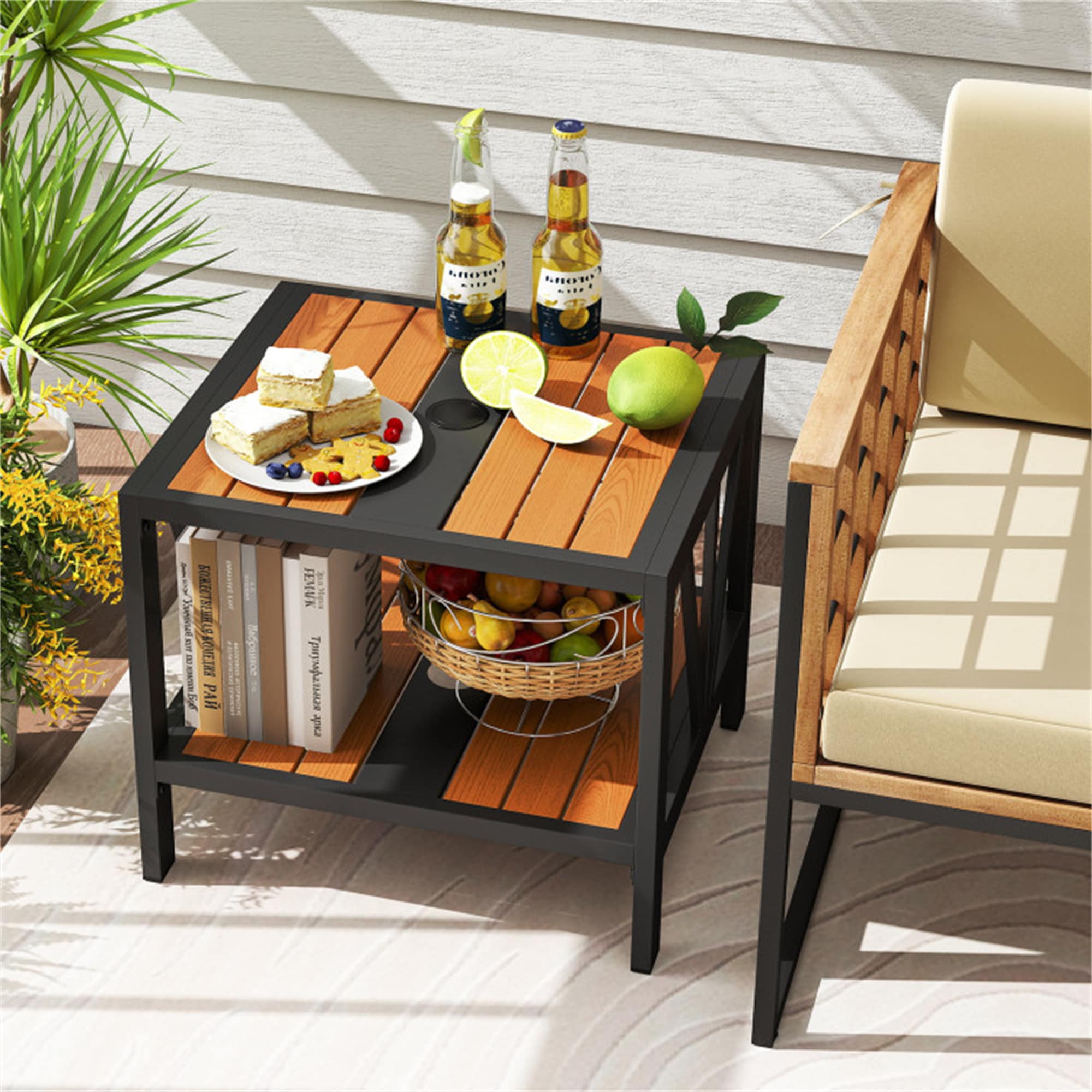 BABOOM Outdoor Side Table Rectangle End Table 18-in W x 20.5-in L with Umbrella Hole