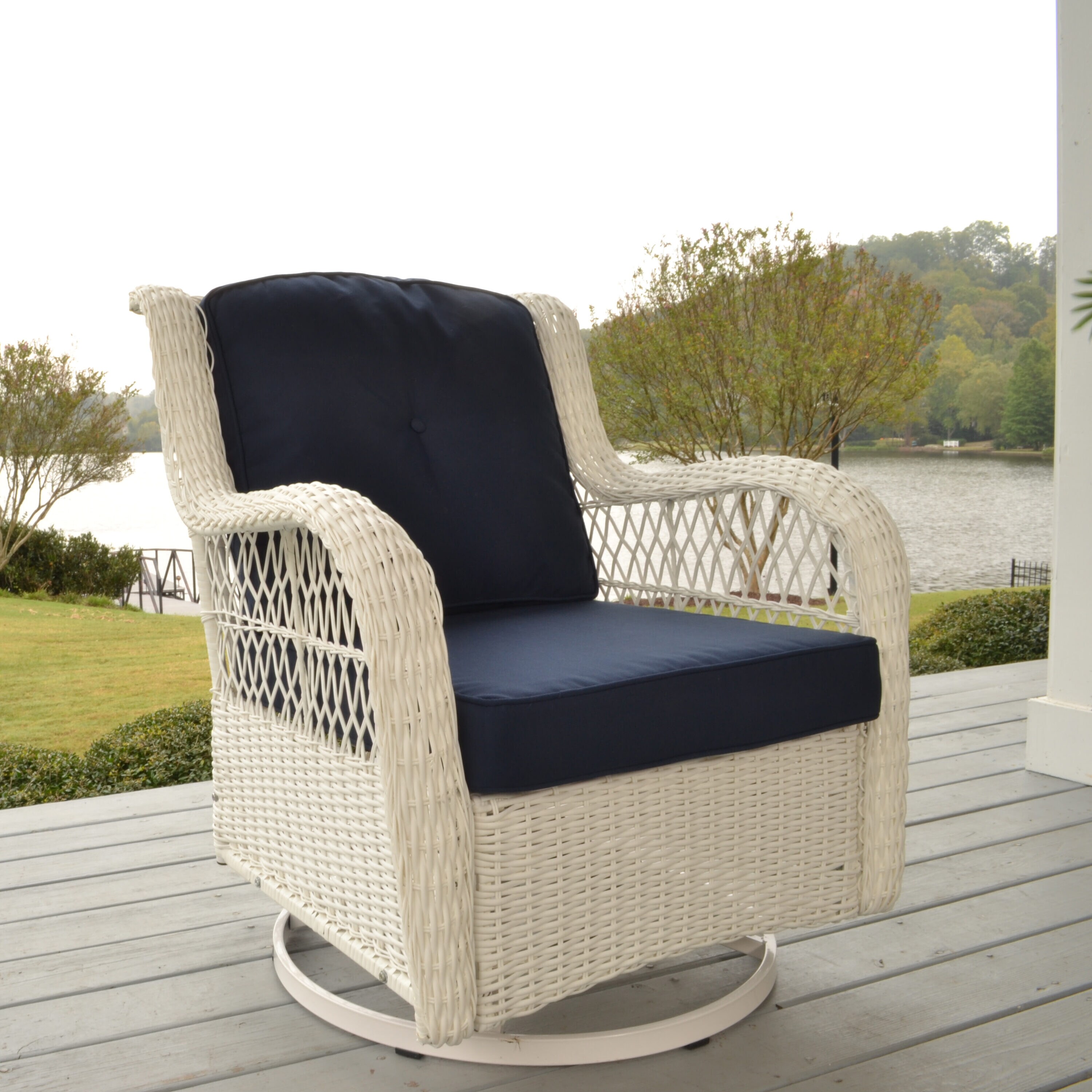 White wicker swivel discount chair