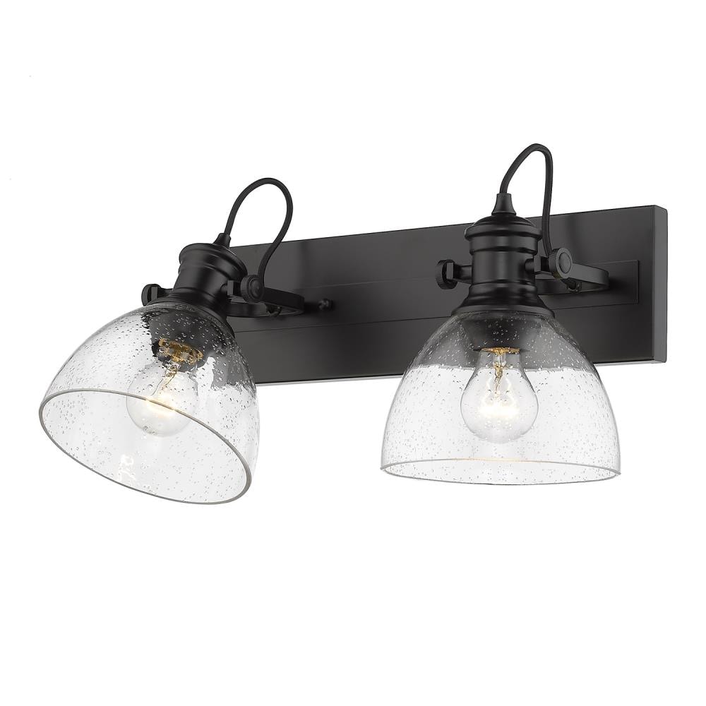 Matte Black and Seeded Glass 2-Light Vanity Fixture