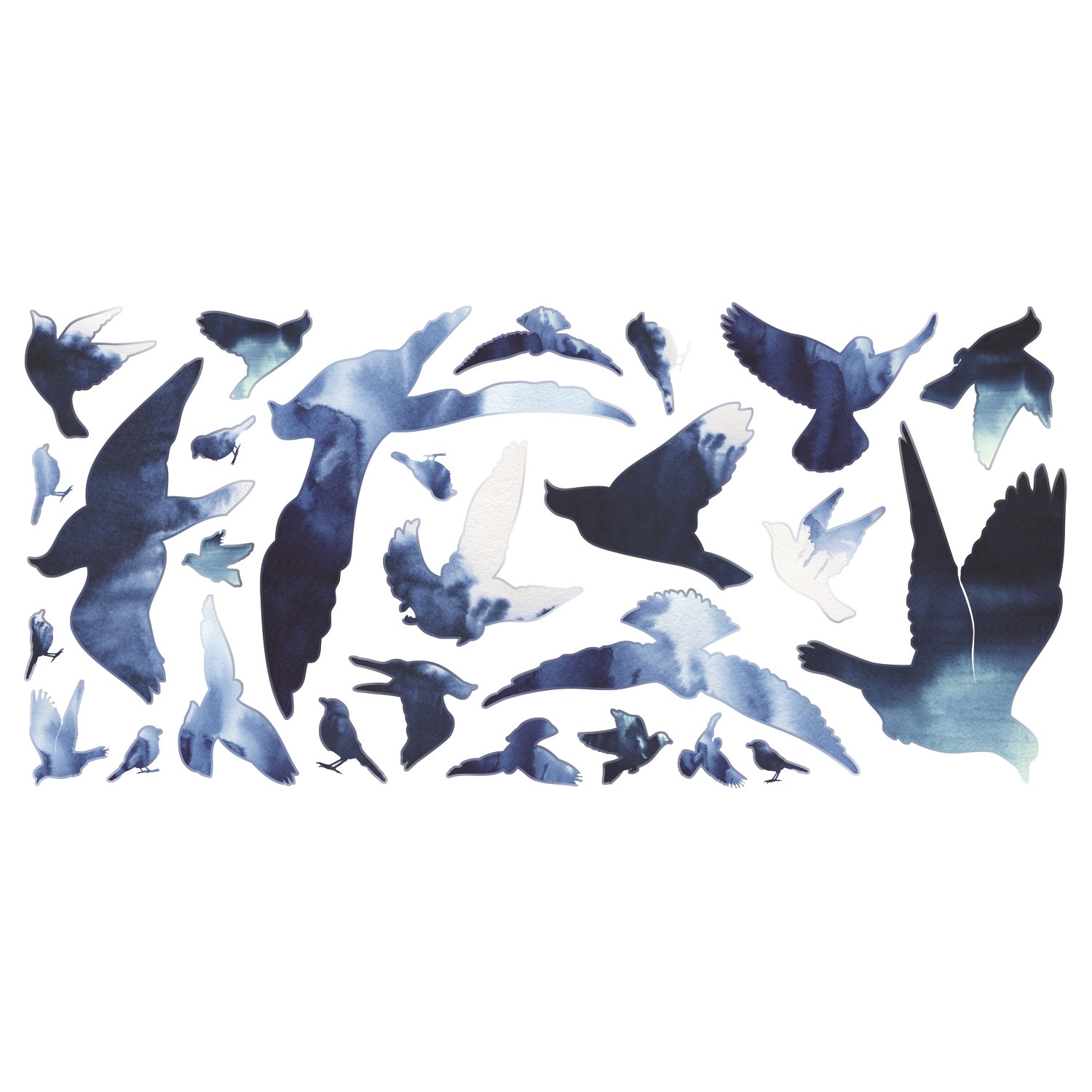Blue Birds in Flight Peel and Stick Vinyl Wall Decals