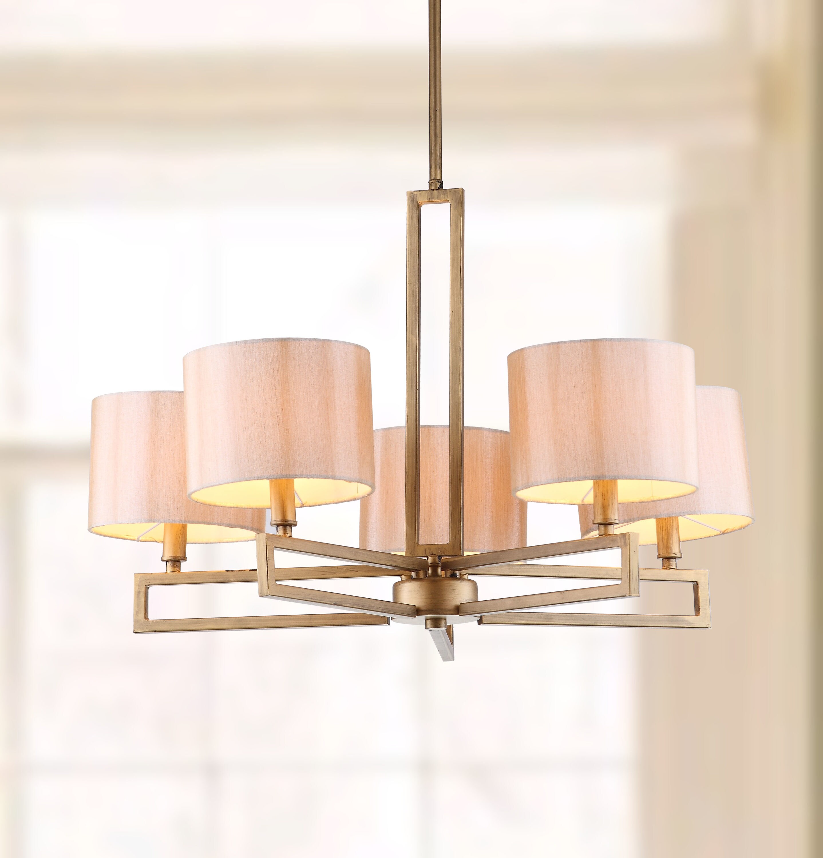 Contemporary 53.5'' Antique Gold Steel Drum Chandelier with Cream Shades
