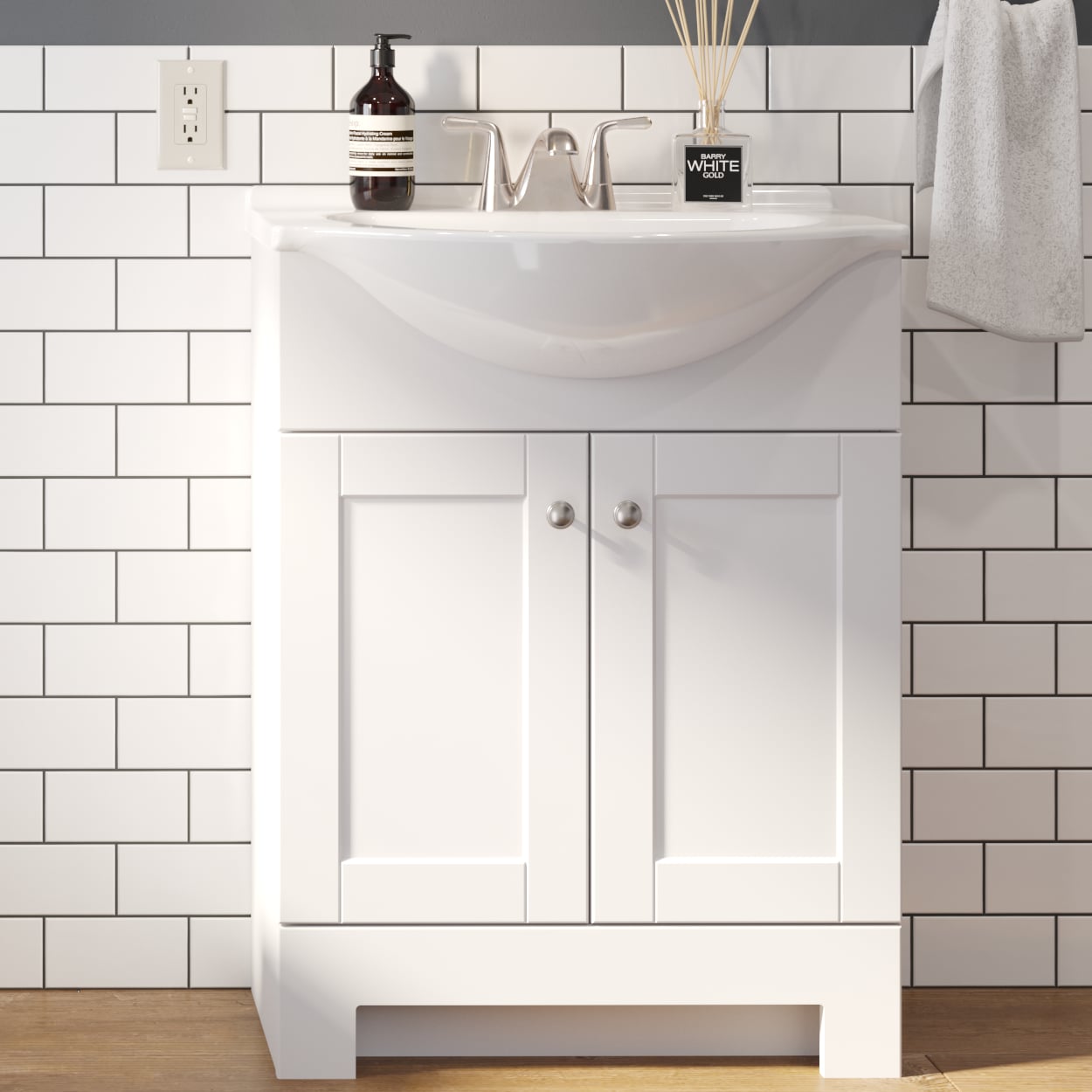 Project Source CE31124-SS Euro 24-in True White Single sink Bathroom Vanity with White Cultured marble Top