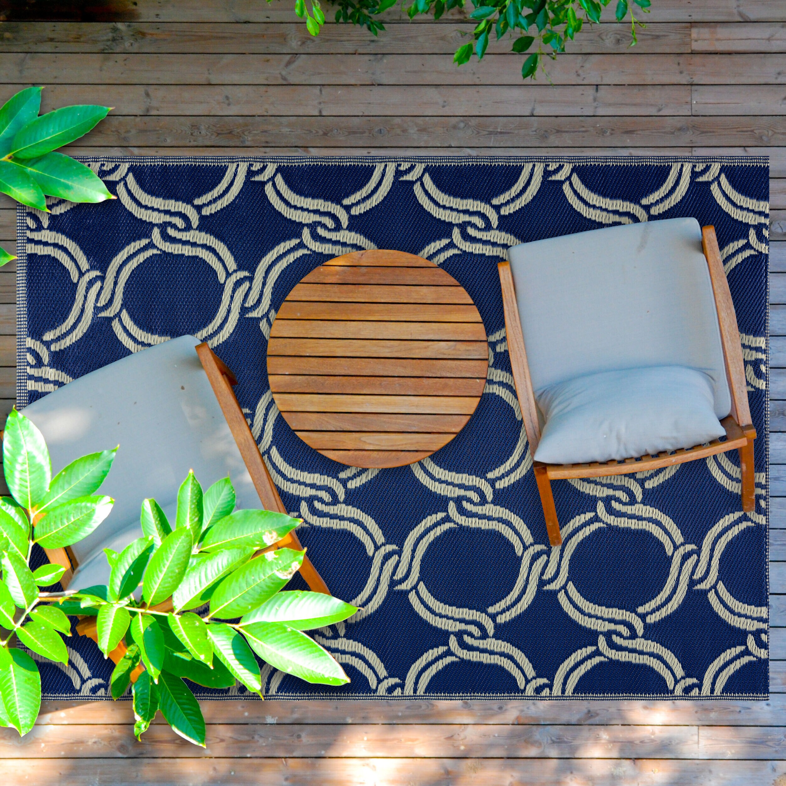 Playa Rug PLY-R-MYK-NC-5X7 5 x 7 (ft) Knotted Polypropylene Mykonos-NavyWhite Rectangular Indoor/Outdoor Geometric Area rug