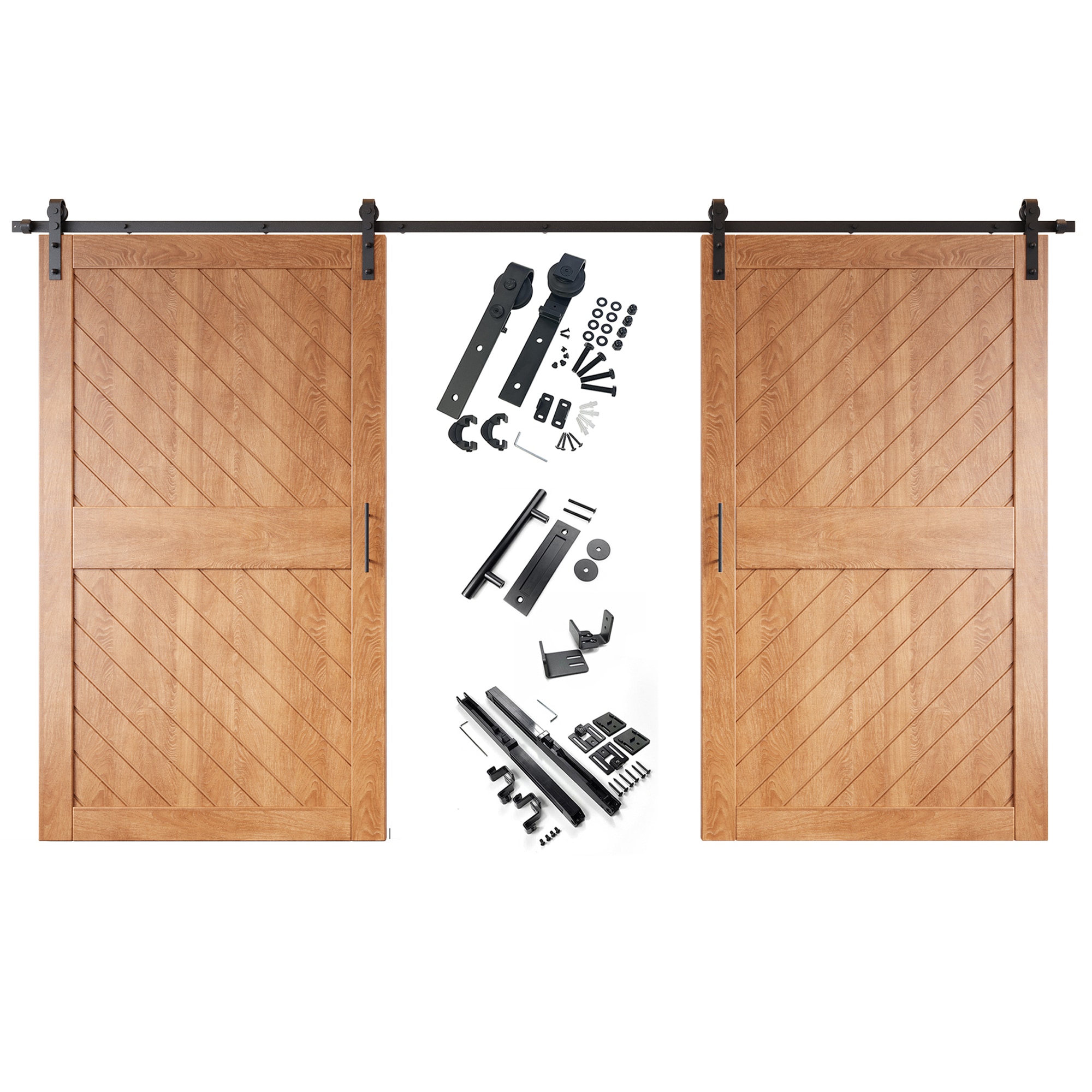HOMACER YT2H216C-XT2-5084-EA 50-in x 84-in Early American Prefinished Non-standard Pine Wood Solid core Double Barn Door (Hardware Included)