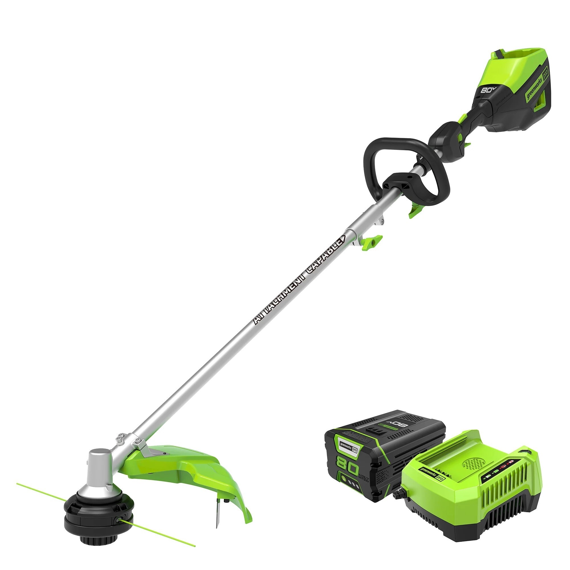 Greenworks Pro ST80L252 80-volt max 16-in Split Shaft Attachment Capable Battery String Trimmer 2.5 Ah (Battery Included) (Charger Included)