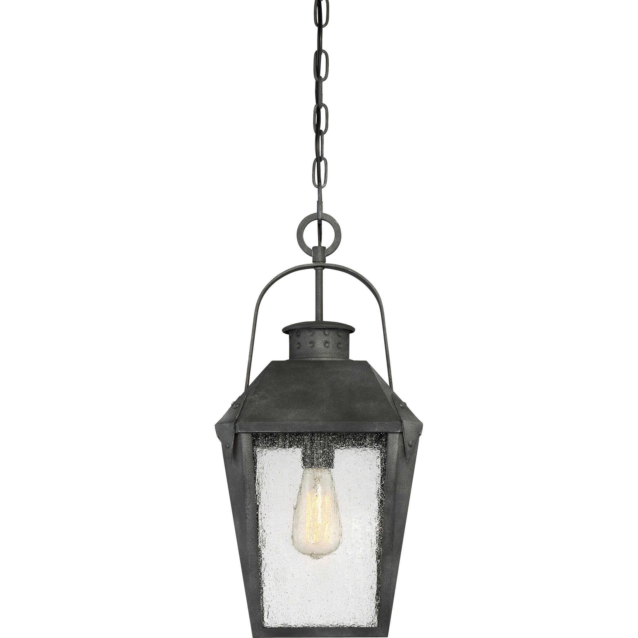 Quoizel Carriage Mottled Black Transitional Seeded Glass Lantern Hanging Pendant Light At