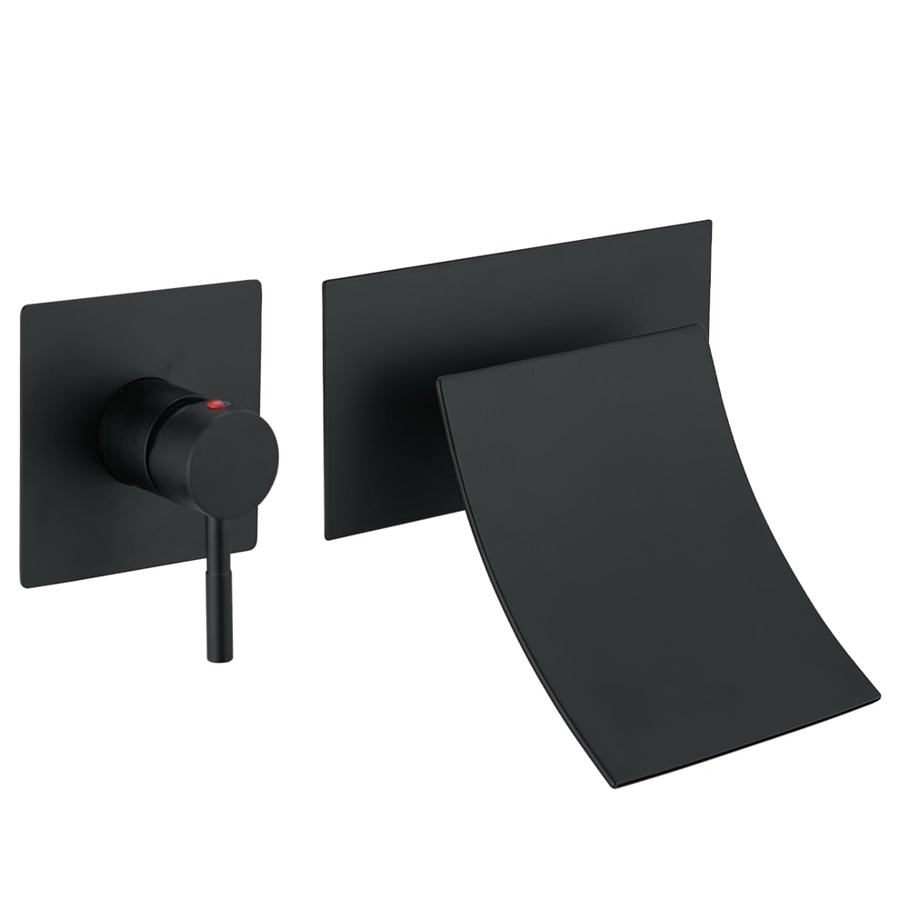 BWE A-93007-BLACK Matte Black Wall-mount 1-handle WaterSense Waterfall Commercial/Residential Handle Bathroom Sink Faucet