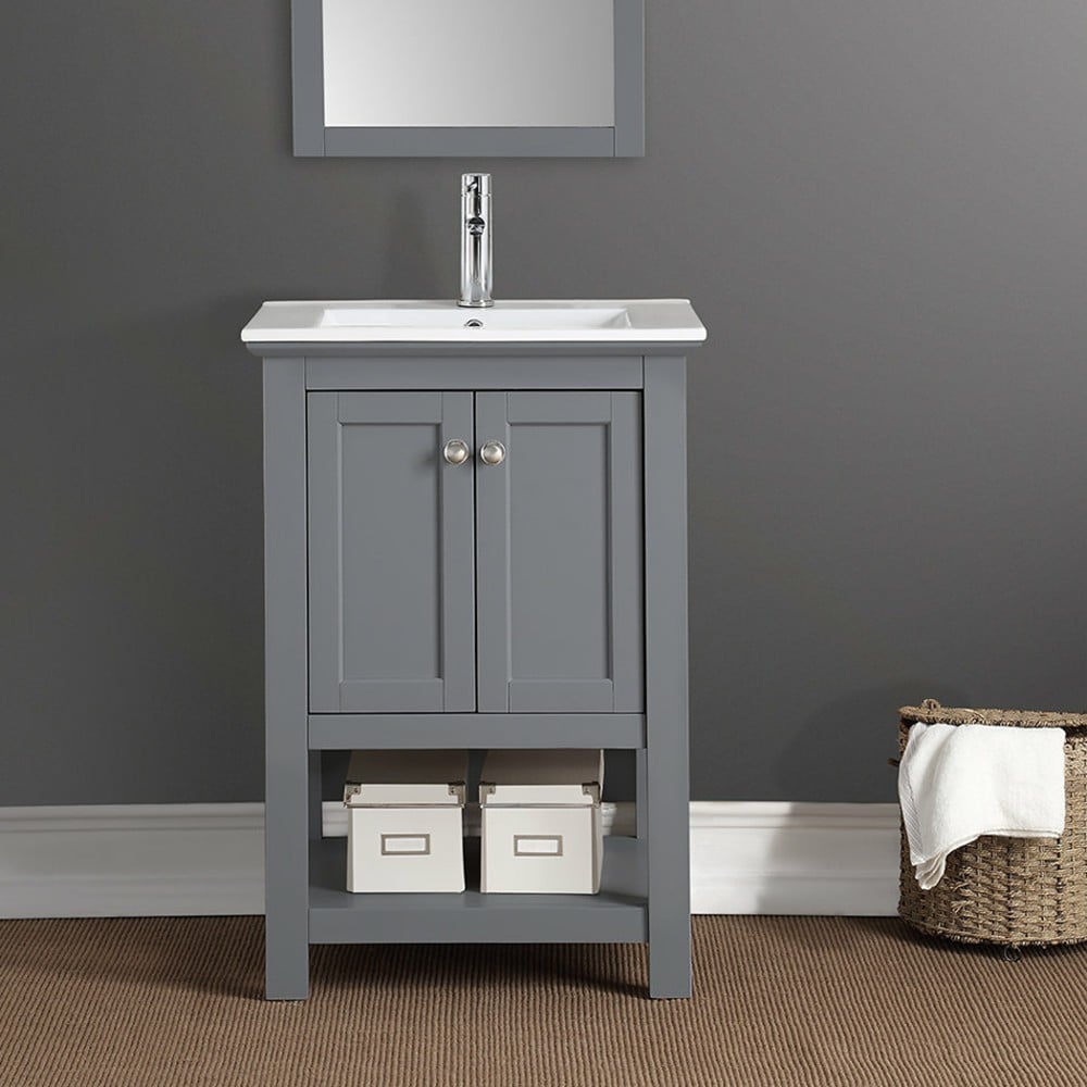 Fresca FCB2304GR-I Manchester 24-in Gray Single sink Bathroom Vanity with White Ceramic Top
